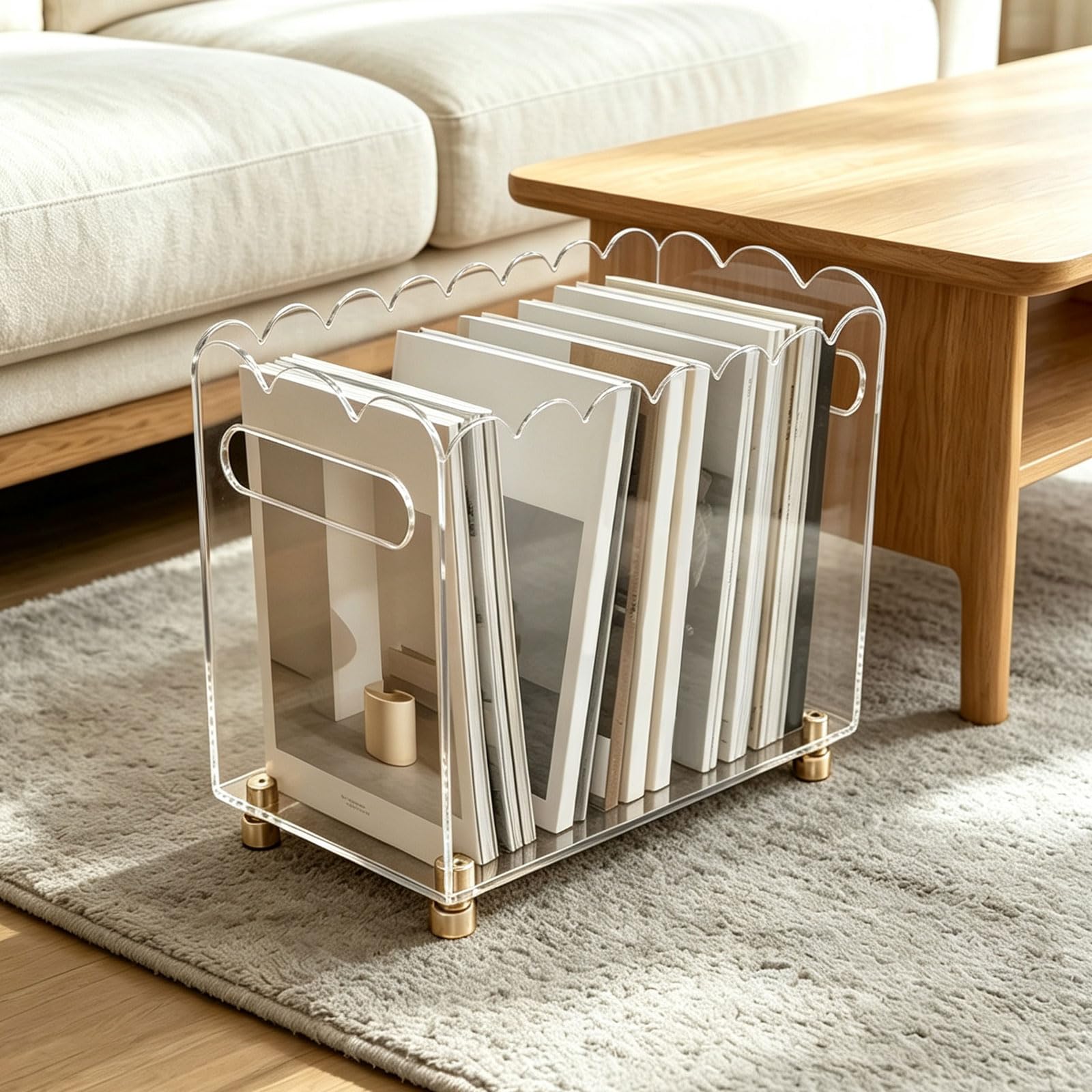 Organizer decorativo in acrilico trasparente porta riviste per accesso alla carta visibile, smerlato aperto sulla parte superiore per riporre documenti per la casa e lo studio, porta posta verticale