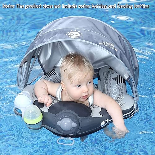 Miniatura 6 de Mambobaby Flotador mejorado para añadir cola para bebé con toldo para cintura de bebé, anillo de natación, entrenador de natación, flotadores no