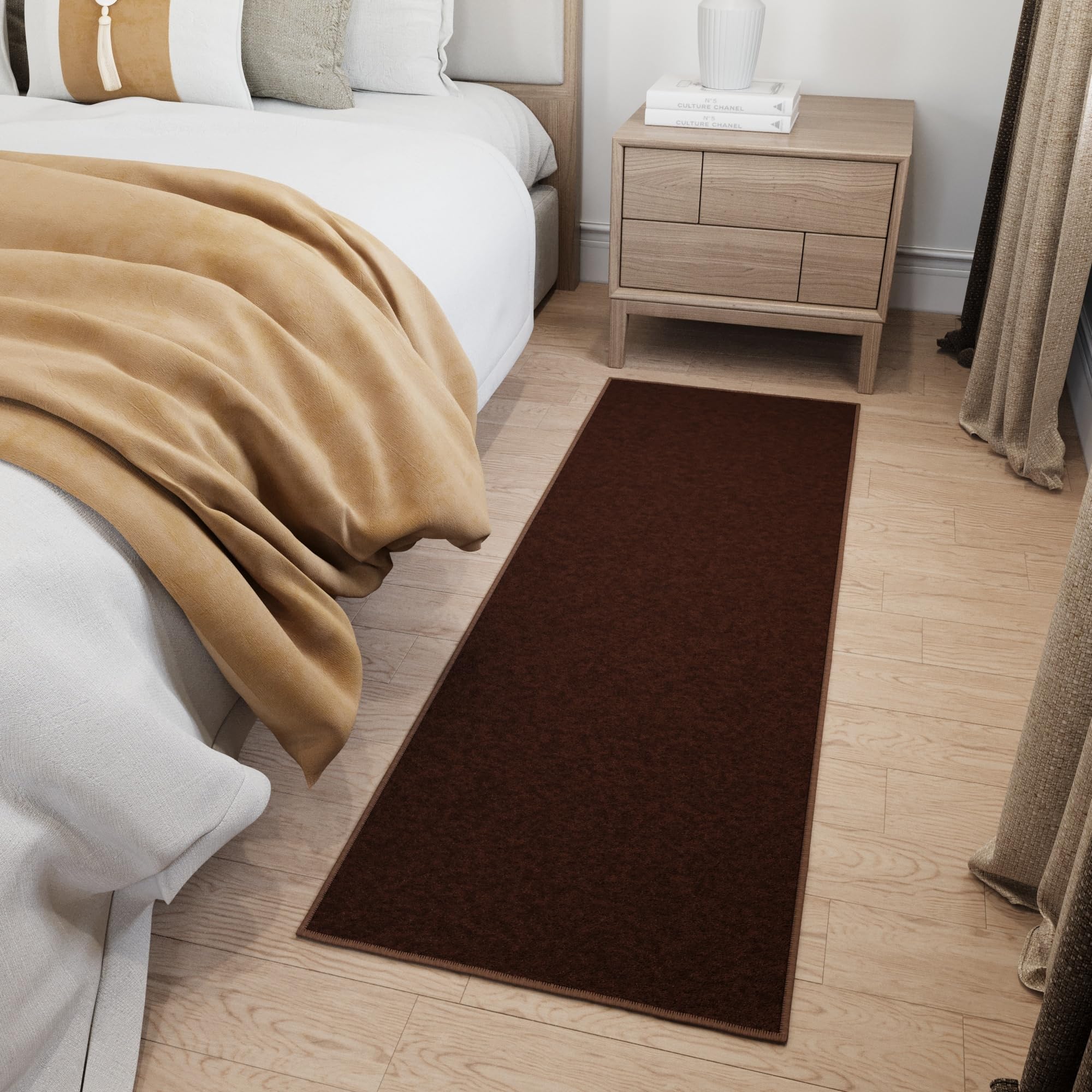 Ottomanson Tapis de couloir collection Ottohome dos en caoutchouc uni 67 cm x 183 cm marron