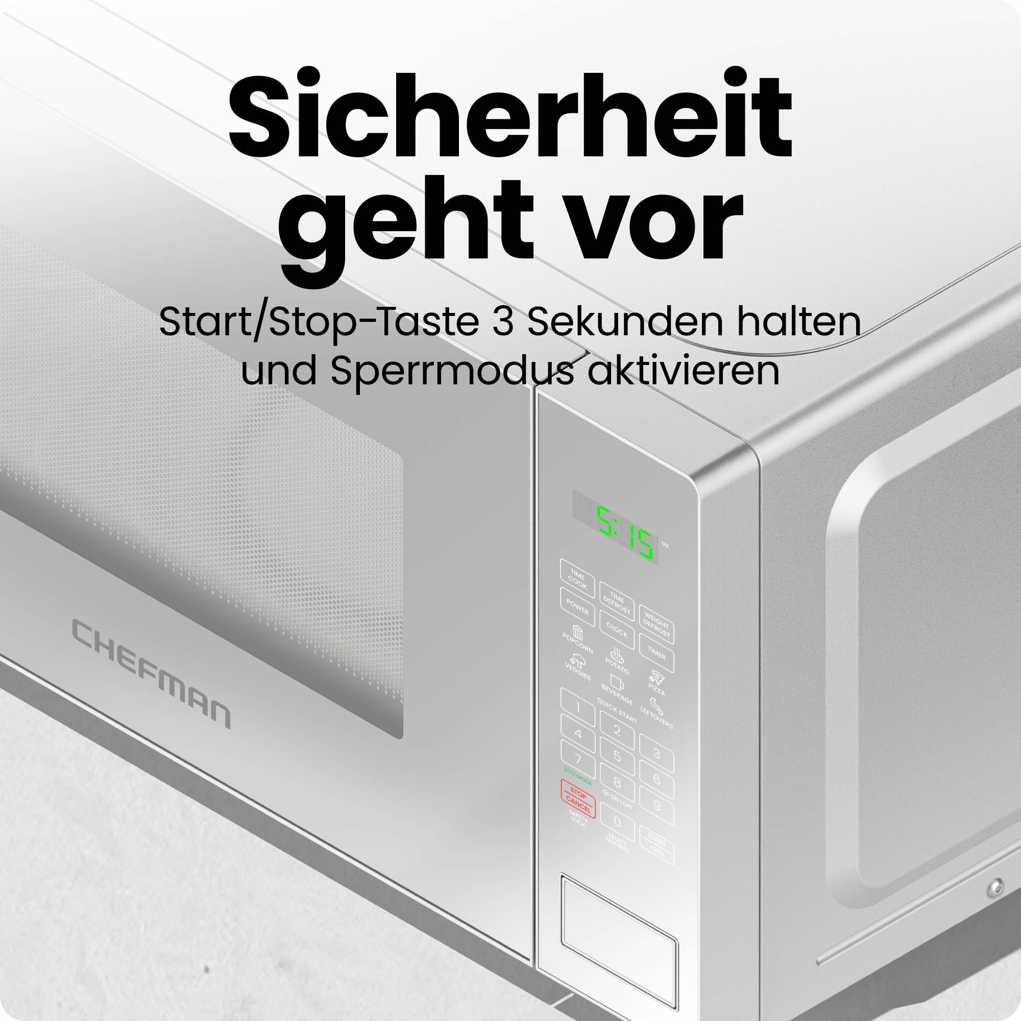 Chefman Mikrowelle 20 L 800 W 6 Voreinstellungen 10 Leistungsstufen Digitales Display