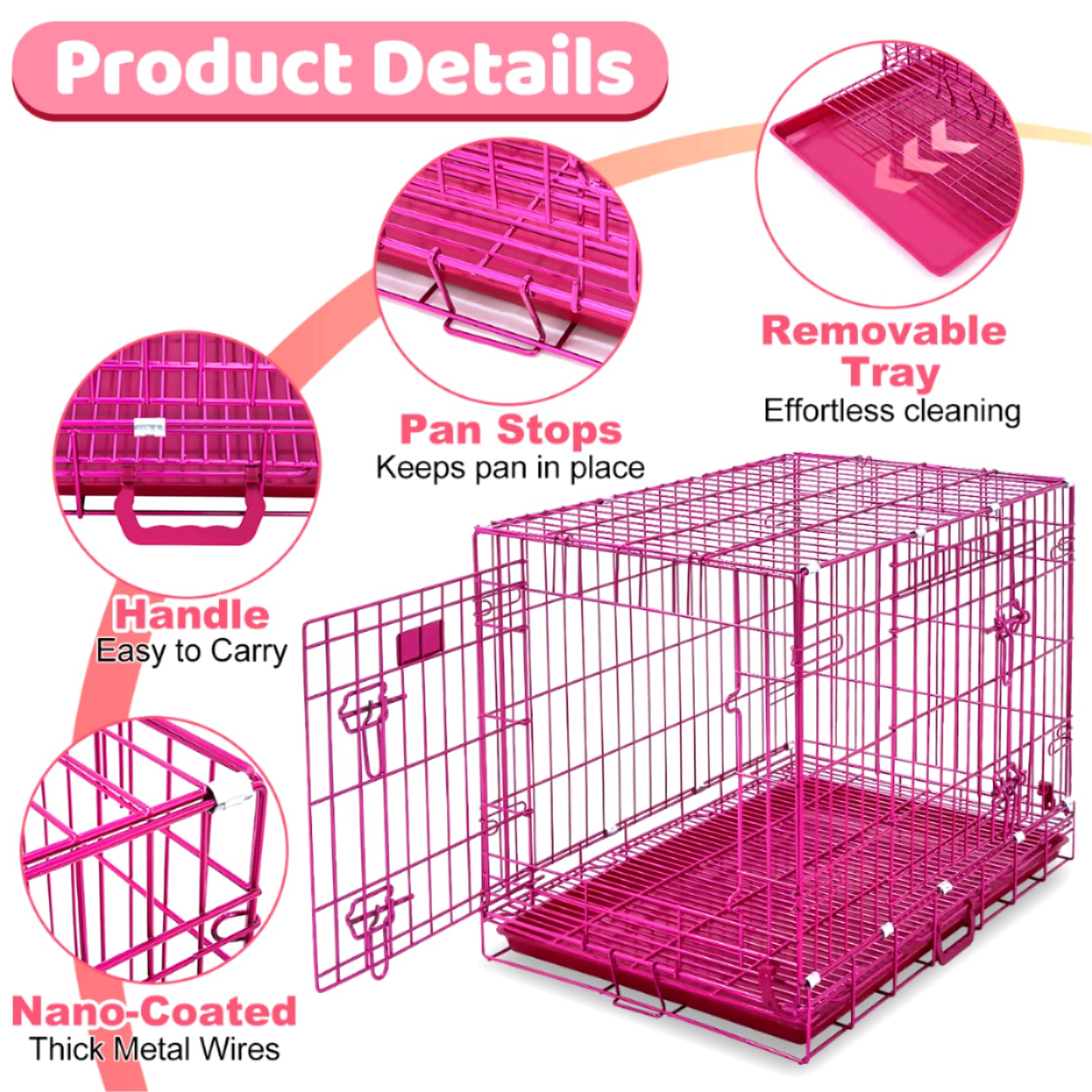 HOMEY PET 76,2 cm rosa Hundekäfig, niedlicher Hundekäfig, mittelgroße Hunde, zusammenklappbar, kleine Hundehütte, für den Innenbereich, Nanobeschichteter Metalldraht, Hundebox mit herausnehmbarer