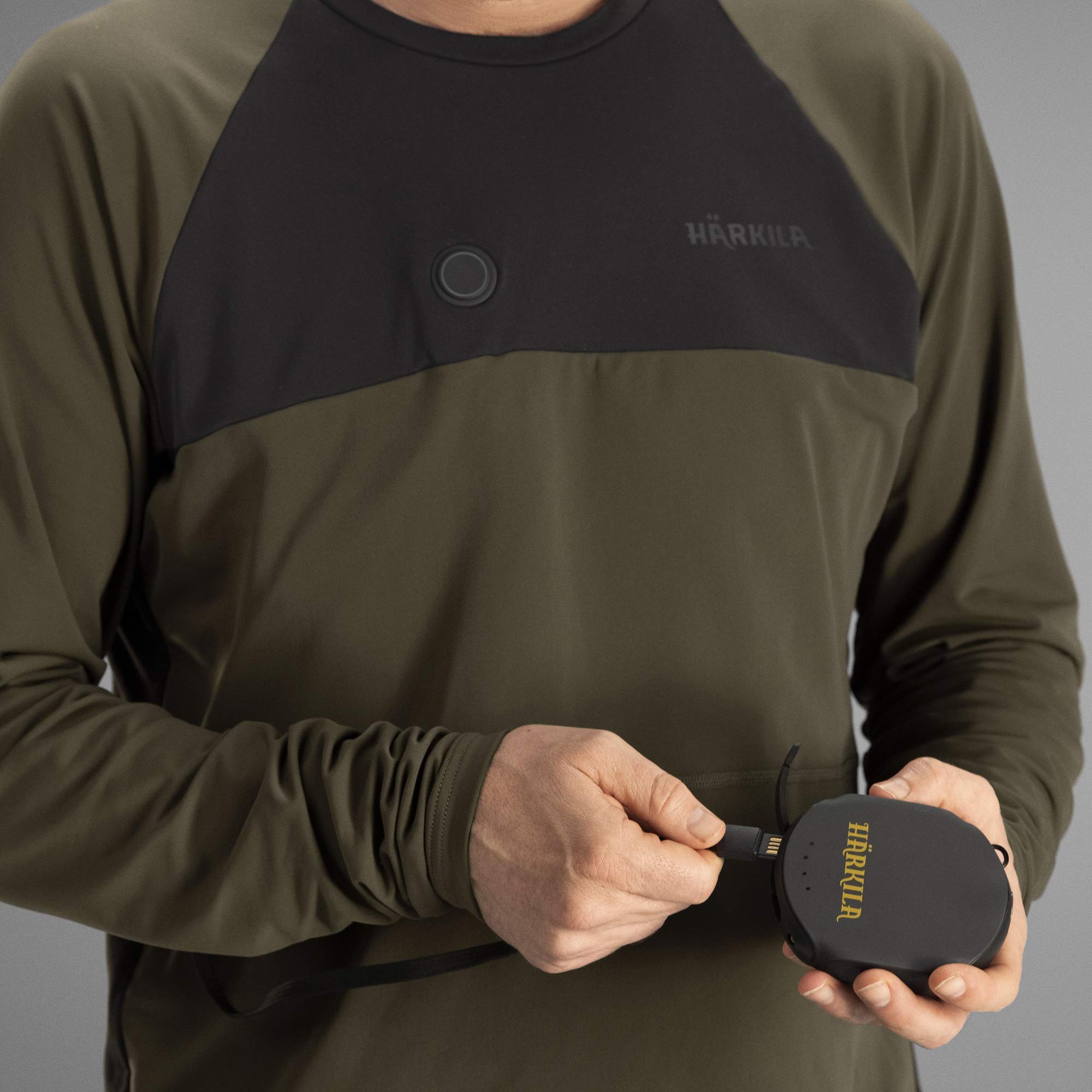 Härkila Heat Control® - Camiseta interior calefactable para hombre, ropa interior térmica con conexión USB, ropa interior funcional para hombres