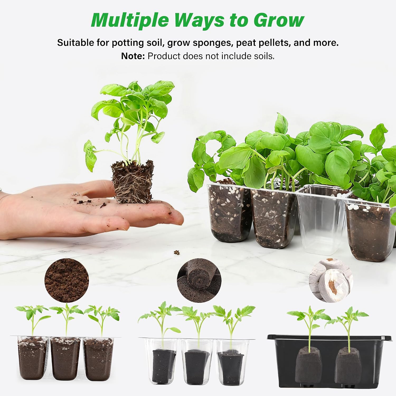 Bonviee 5-Pack Seed Starter Tray Seedling Kits,Plant Starter Kit with Adjustable Humidity Dome and Base Indoor Greenhouse Mini Propagator for Seeds Growing Starting (12 Cells per Tray,Black)