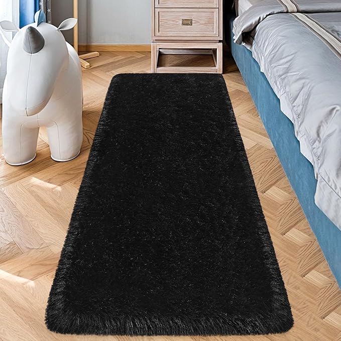 Tapete Negro 2x6 pies Alfombra Suave Peluche para Dormitorio Salón miniatura 2