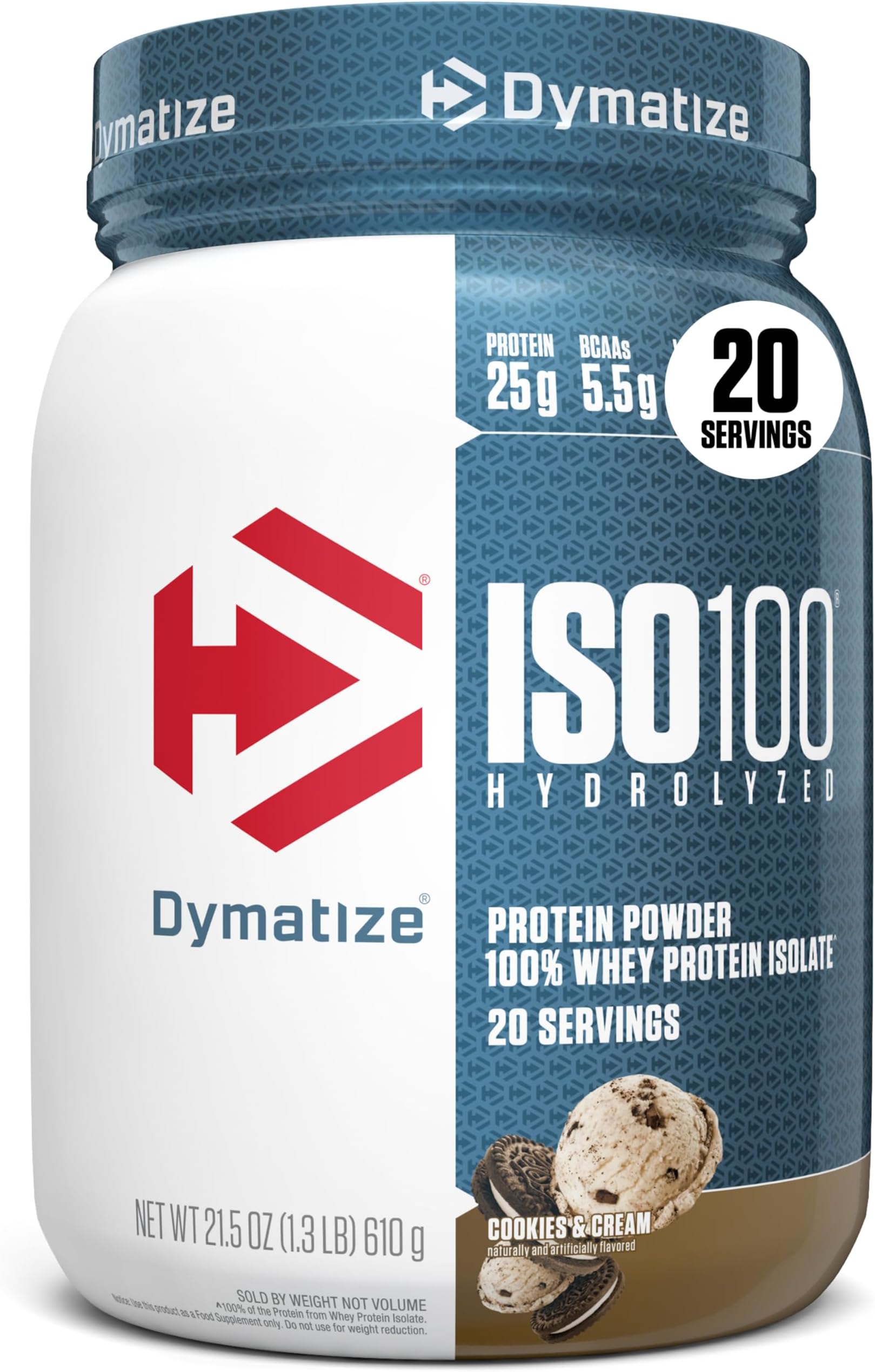 Dymatize ISO100 Hydrolyzed Whey Protein Isolate,20 Servings, 25g Protein (620G, Cookies & Cream)