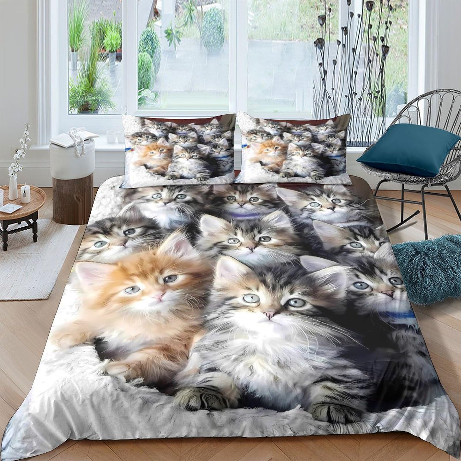Ctjqhvkz Style-10 3D Printed Fluffy Kittens Fitted Sheet Microfiber Soft Breathable Tabby Cat Bed Cover For Bedroom Guest Room Decor Single（135X200cm）