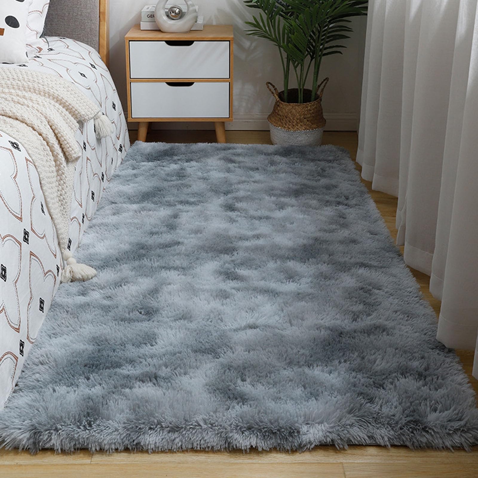 Tapis salon 260 x 320 cm gris eau moderne et moelleux à poils longs