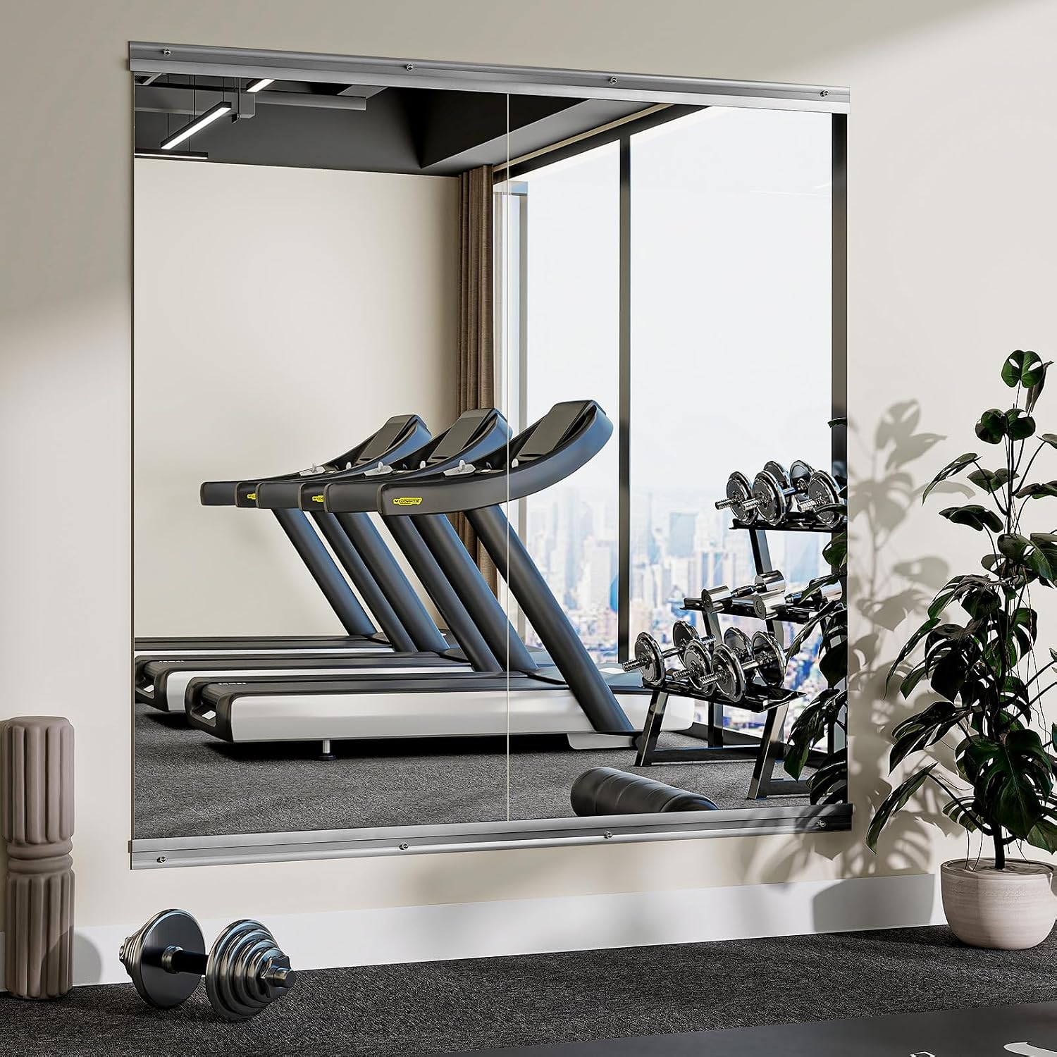 VooBang Home Gym Mirror - 1 PCS 24×48 inches, Large Frameless Wall Mounted Full Length Body Mirror for Dancing Studio, Exercise, Fineness, Yoga, Tempered Glass