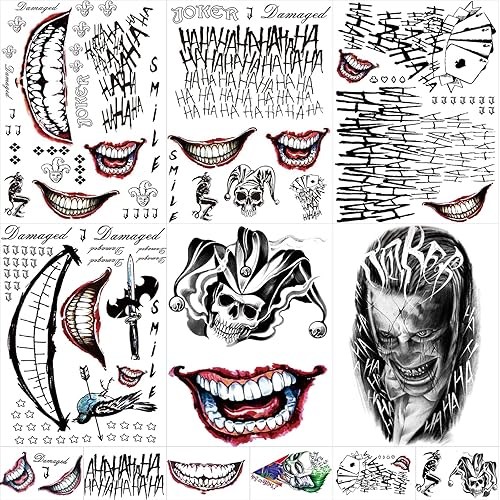 12 hojas de tatuajes de Joker para escuadrón suicida, tatuajes de Harley Quinn perfectos para Halloween, disfraces, fiesta, accesorios de Harley disponible en Yaxa Guatemala