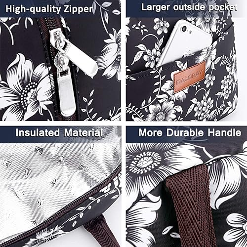 Miniatura 2 de BALORAY - Lonchera para mujeres y hombres, con aislamiento, para adultos, reutilizable, para el trabajo, picnic, escuela o viajes (flor blanca)