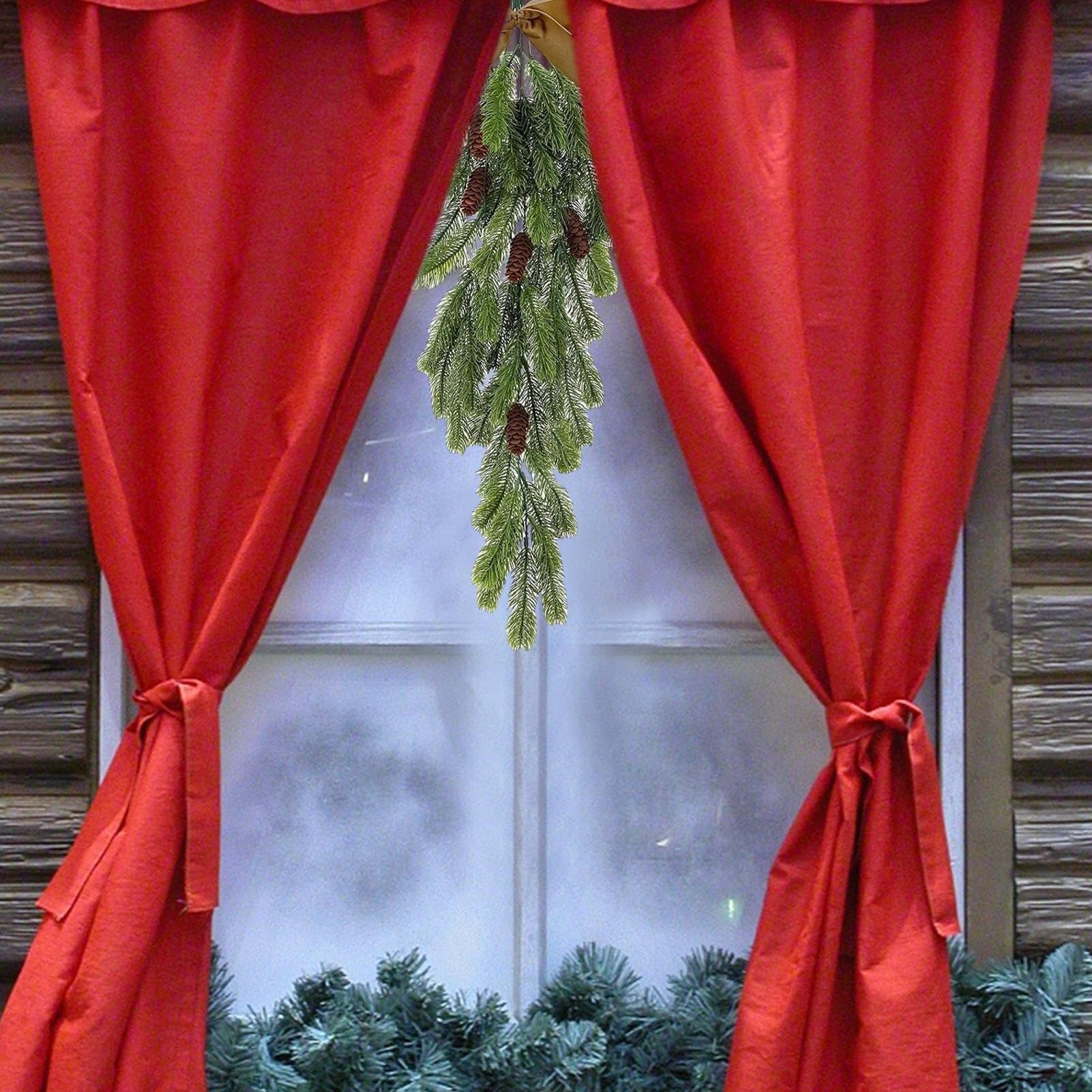 Ghirlanda Artificiale Di Natale Con 4 Fiocchi Di Neve A Forma Di Goccia, Verde, Con Fiocco, For Decorare Il Camino Della Porta Di Natale ghirlanda