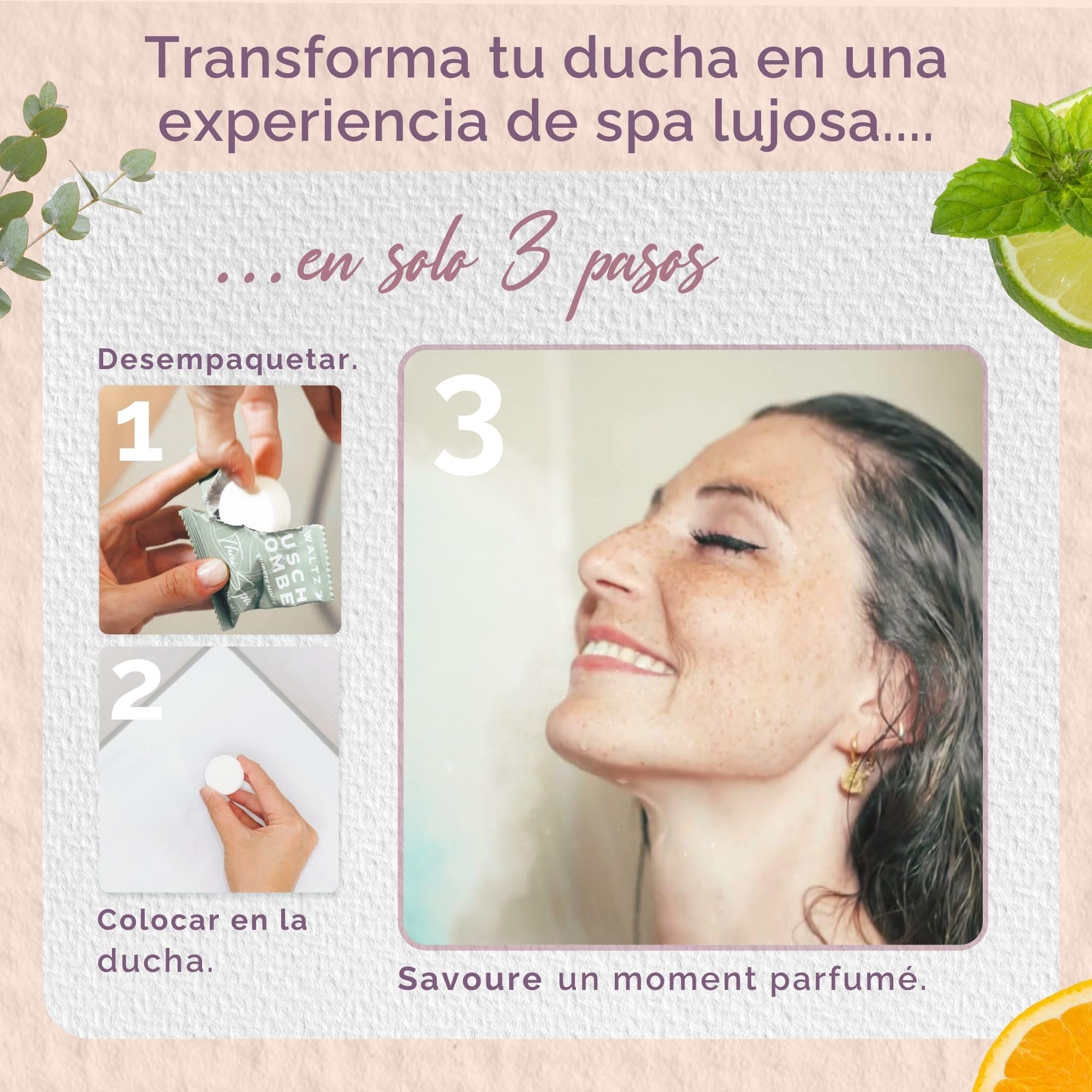 WALTZ 7 Set Bombas de Ducha, 48 Piezas, 7 Aromas Naturales de Aromaterapia, Relajación, Energía, Bienestar, Vigor y Calma, Regalos Originales para Mujer, Hombre, Mama, Parejas, Caja Regalo
