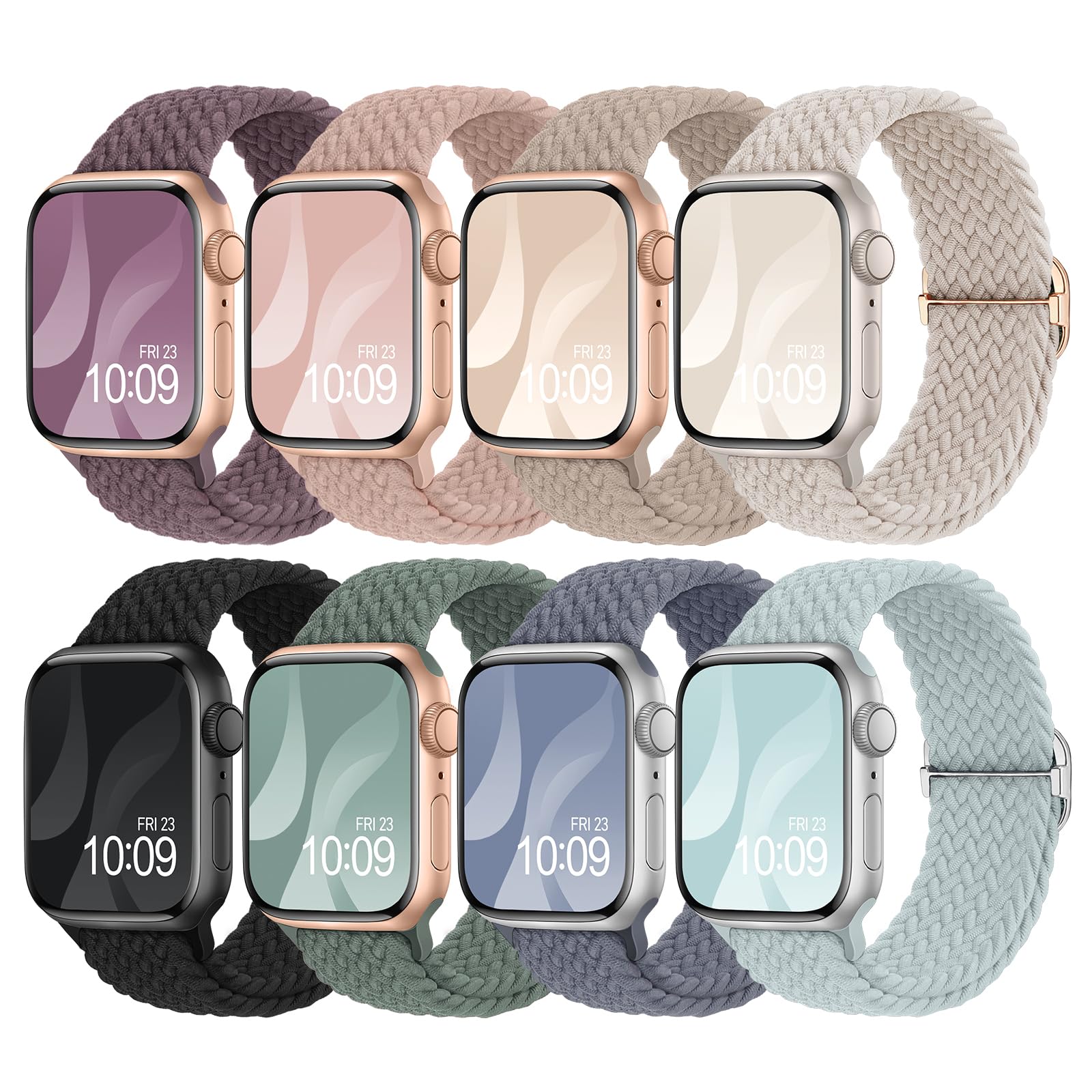 Superuper 8 Pack Braided Loop Compatible for Apple Watch Straps 40mm 41mm 46mm 45mm 40mm 44mm 42mm 38mm 49mm for Women Men, Stretchy Elastic Sport Band for iWatch SE 11 10 9 8 7 6 5 4 3 Ultra3