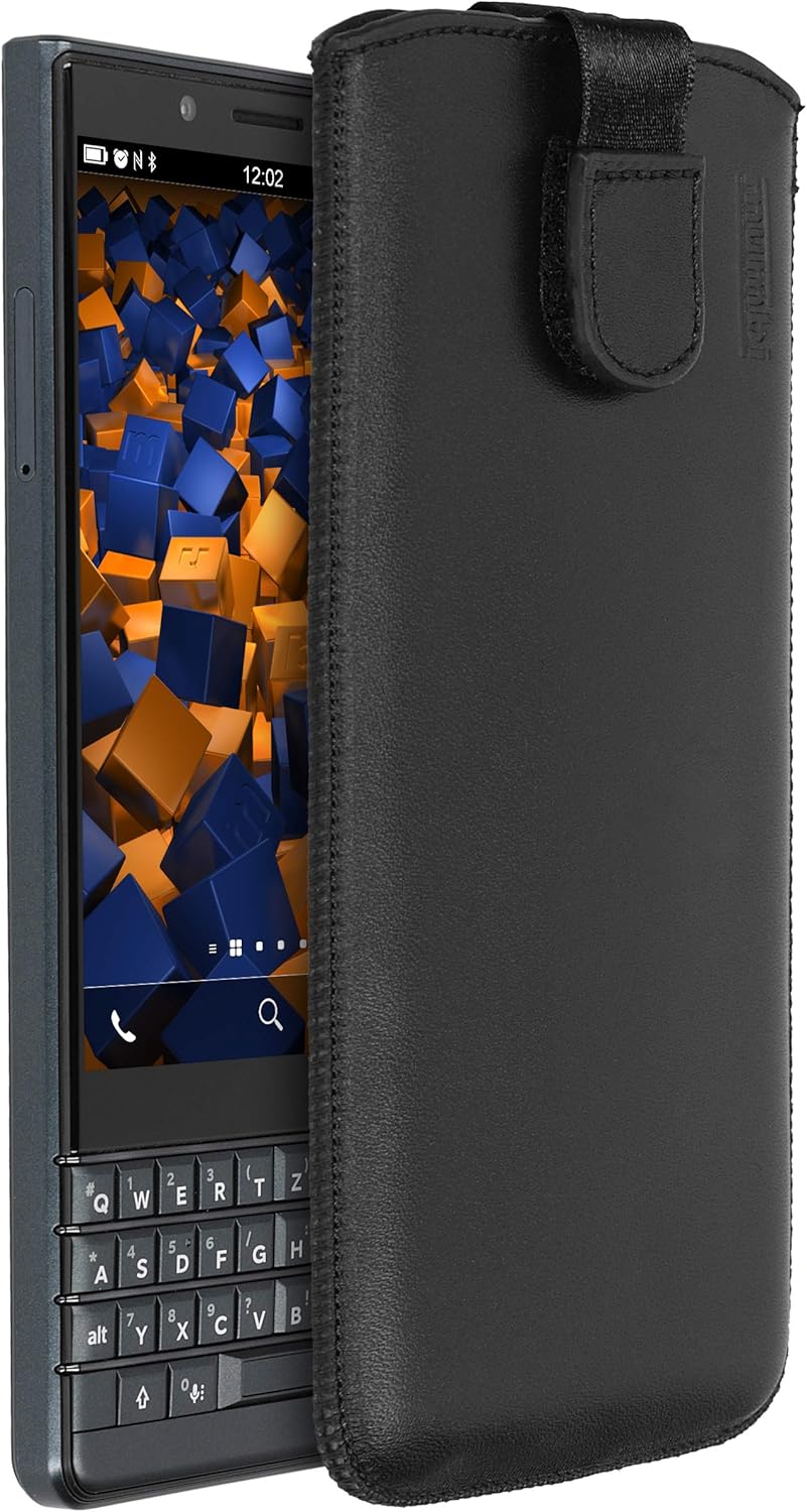 mumbi Genuine Leather Case Compatible with BlackBerry KEY2 LE Black