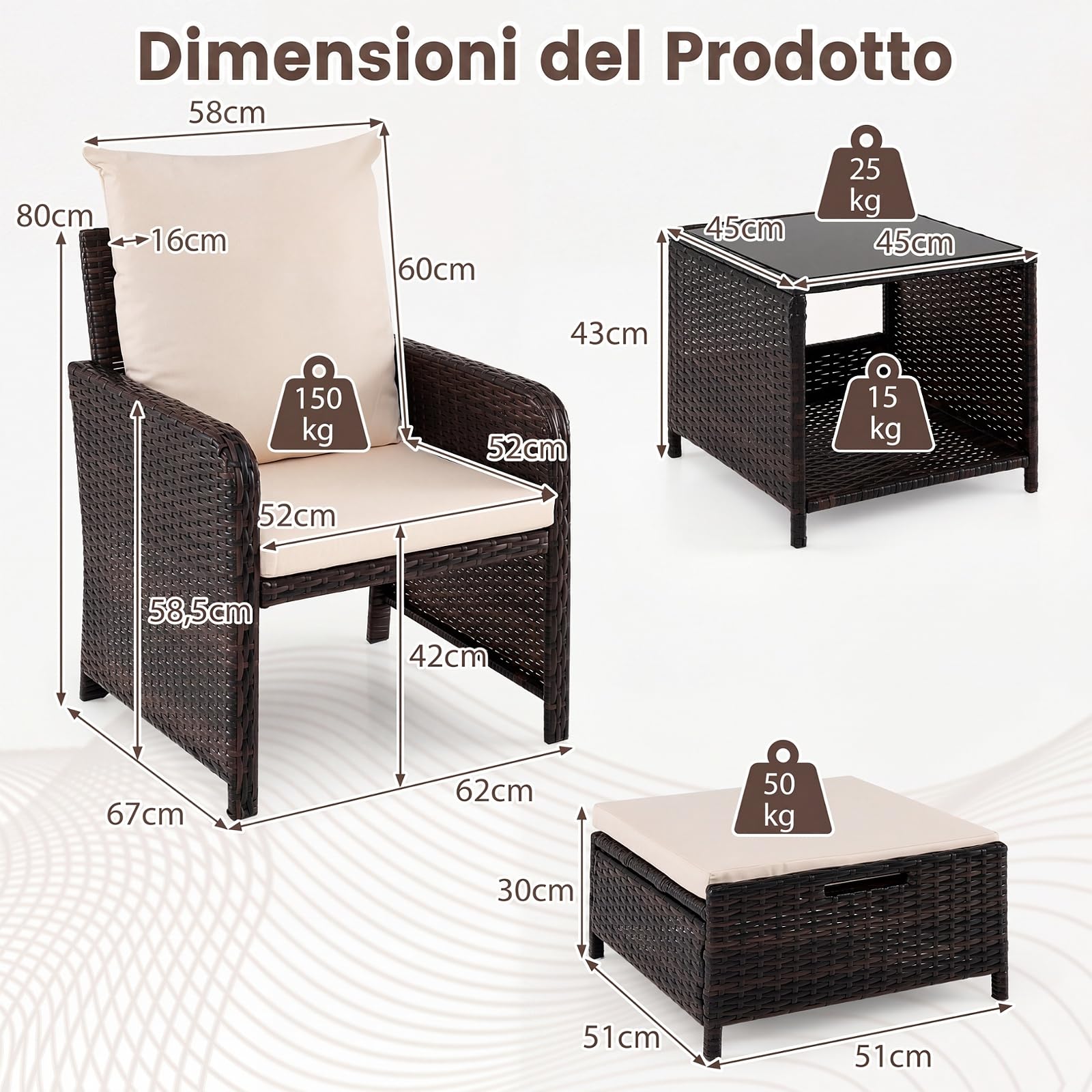 COSTWAY Salotto da Esterno 5 Pezzi, Set Giardino Esterno in Rattan (Beige)