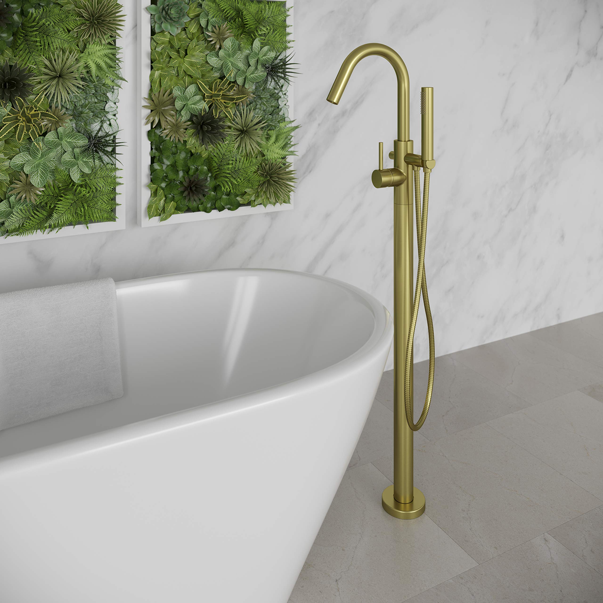 Pfister LG61MFBG Modern Free Standing tub Filler, Brushed Gold