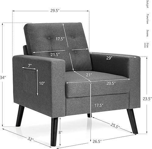 Miniatura 3 de Giantex Juego de 2 sillas decorativas modernas, silla tapizada para sala de estar, sofá individual con botones, para leer en el dormitorio,