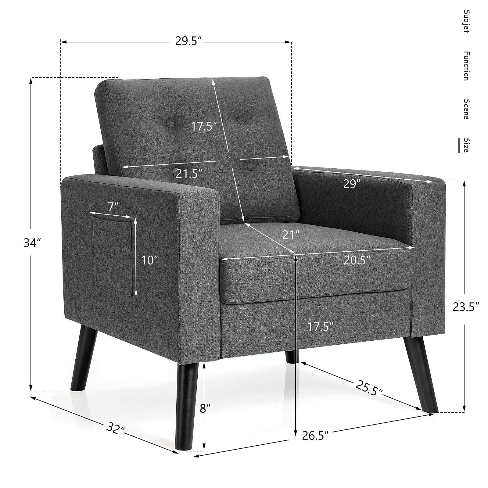 Giantex Upholstered Accent Chair Set Of 2, Modern Mid Century