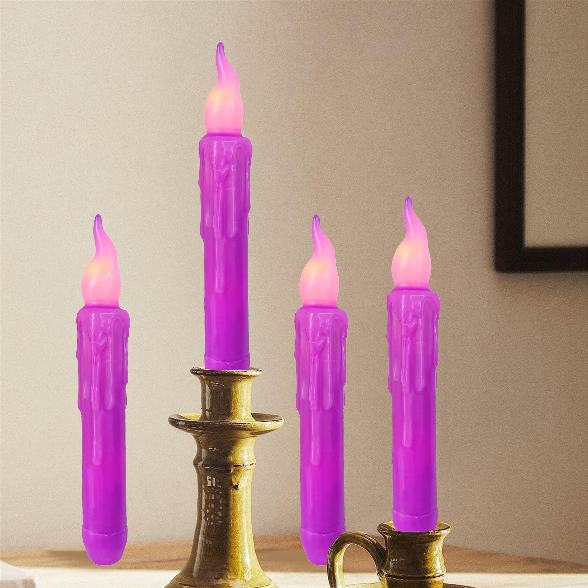 Gedengni 10-Inch Flameless Taper Candles – 4-Pack Battery-Operated LED Candlesticks With Timer Remote, Flickering Honeycomb Design, Brown Wax Drip Look