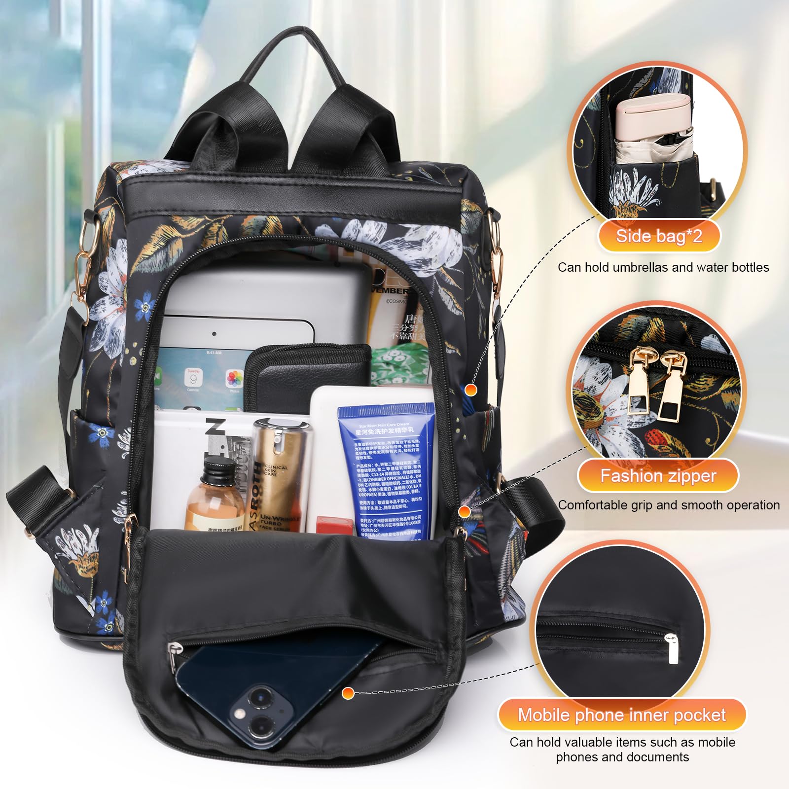 volumoon Donna Zaino Antifurto Impermeabile Borse a Spalla, Nylon borsa da viaggio, moda zaino casual borsa a tracolla, Borsa Tracolla Borse a Mano Zaini Casual Zainetto Ragazze Cartelle