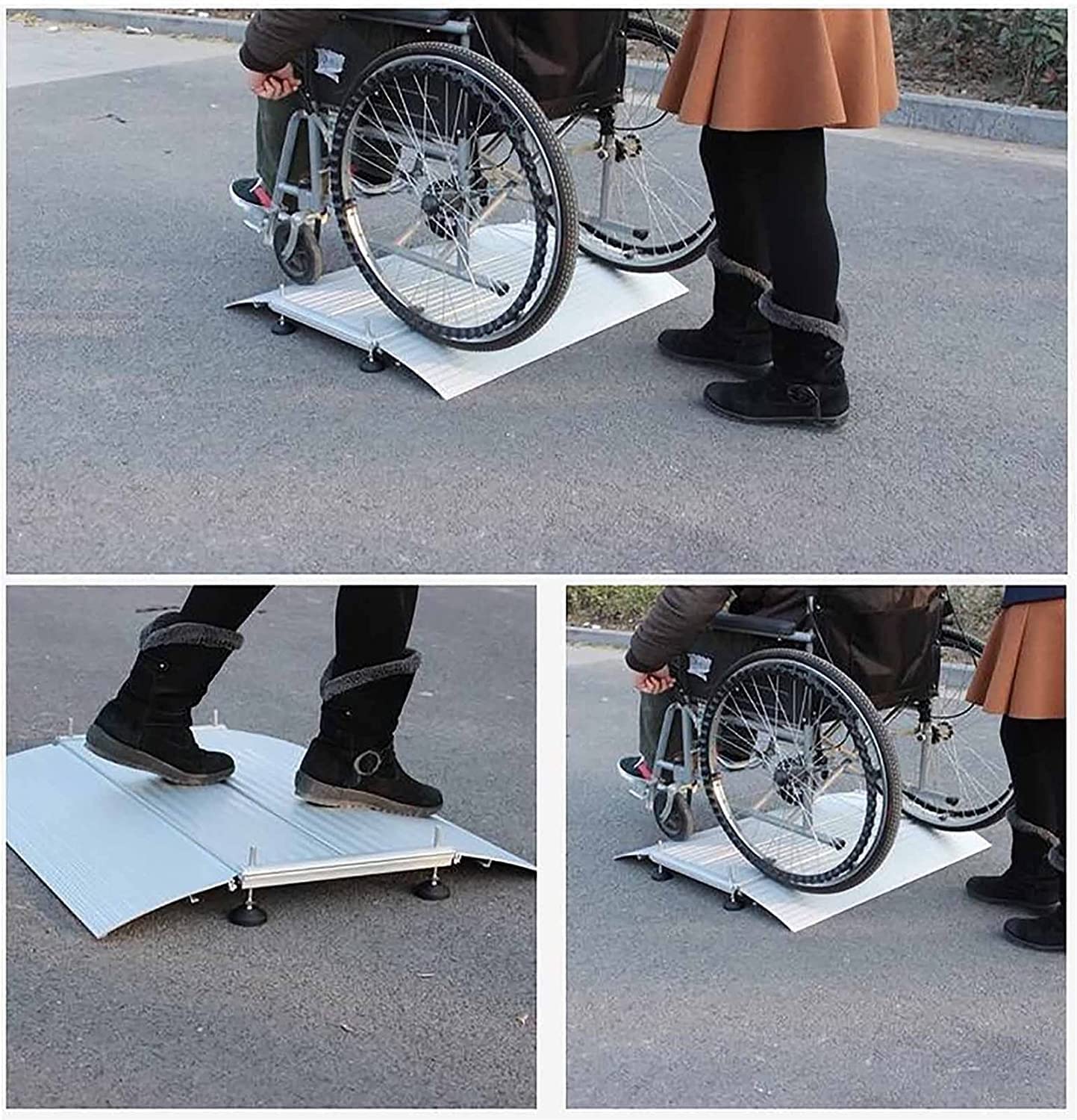 Rampa progowa, Rampa progowa do drzwi Aluminiowa rampa wejściowa dla wózków inwalidzkich, Model mostu Rampa progowa z regulowanymi stopkami wsporczymi, do schodów wejścio，134x74cm/