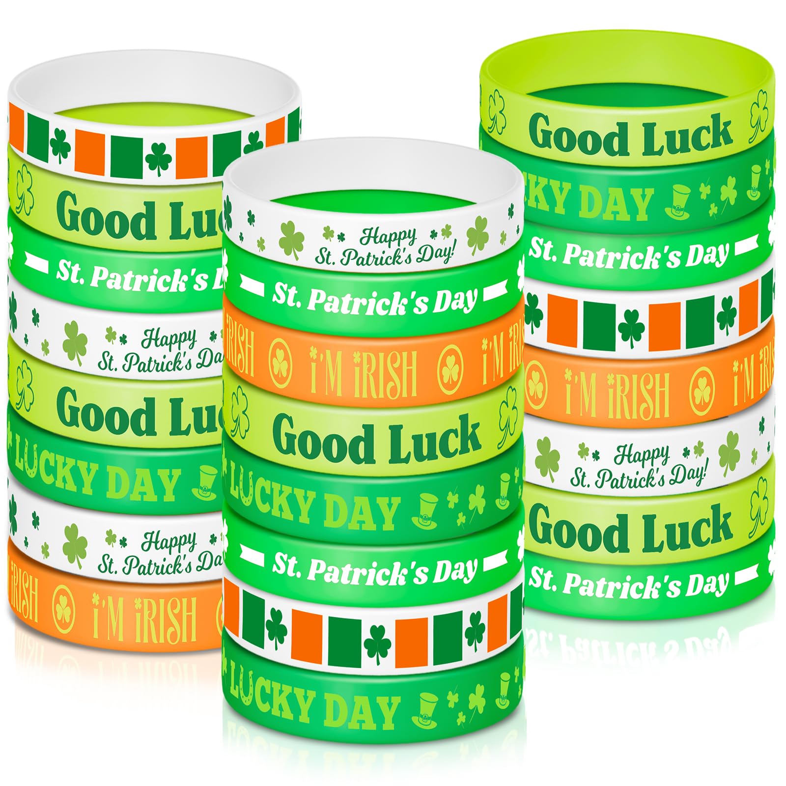 NEBURORA 72 Pcs St. Patrick's Day Rubber Bracelets Green Lucky Shamrock Silicone Wristbands for St Patricks Day Accessories Party Decoration Favors