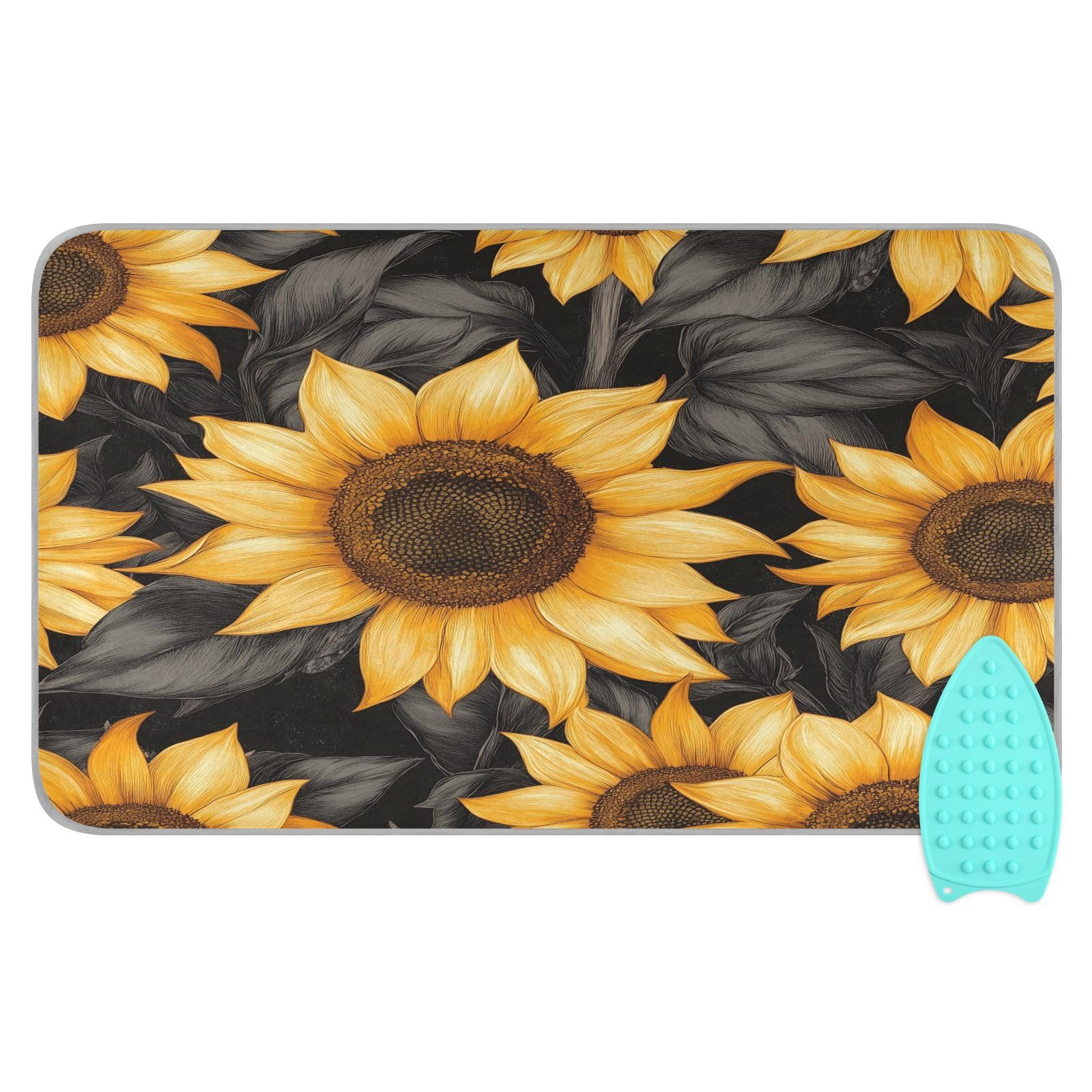 pnyoin Portable Ironing Mat Classical Yellow Sunflowers Travel Ironing Pad with Silicone Iron Rest for Steam Pressing on Tabletop or Bed Heat Resistant Portable Quilting & Travel Blanket