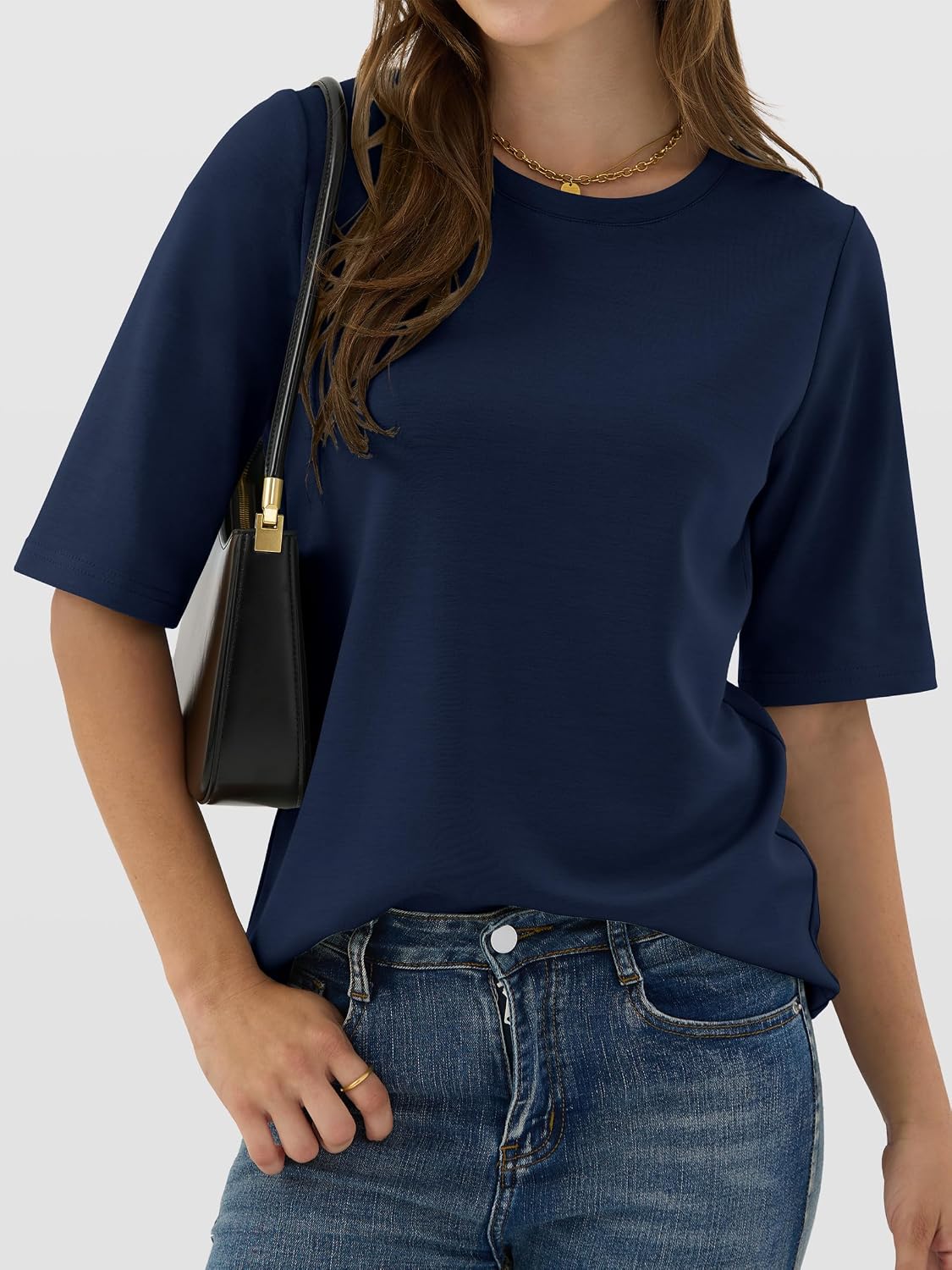 ANRABESS Women’s Half Sleeve T-Shirt Tops | Soft Stretchy Breathable Spacer Basic Tees, Business Casual Work, Travel Vacation Outfits, Summer Fall All-Season Clothing