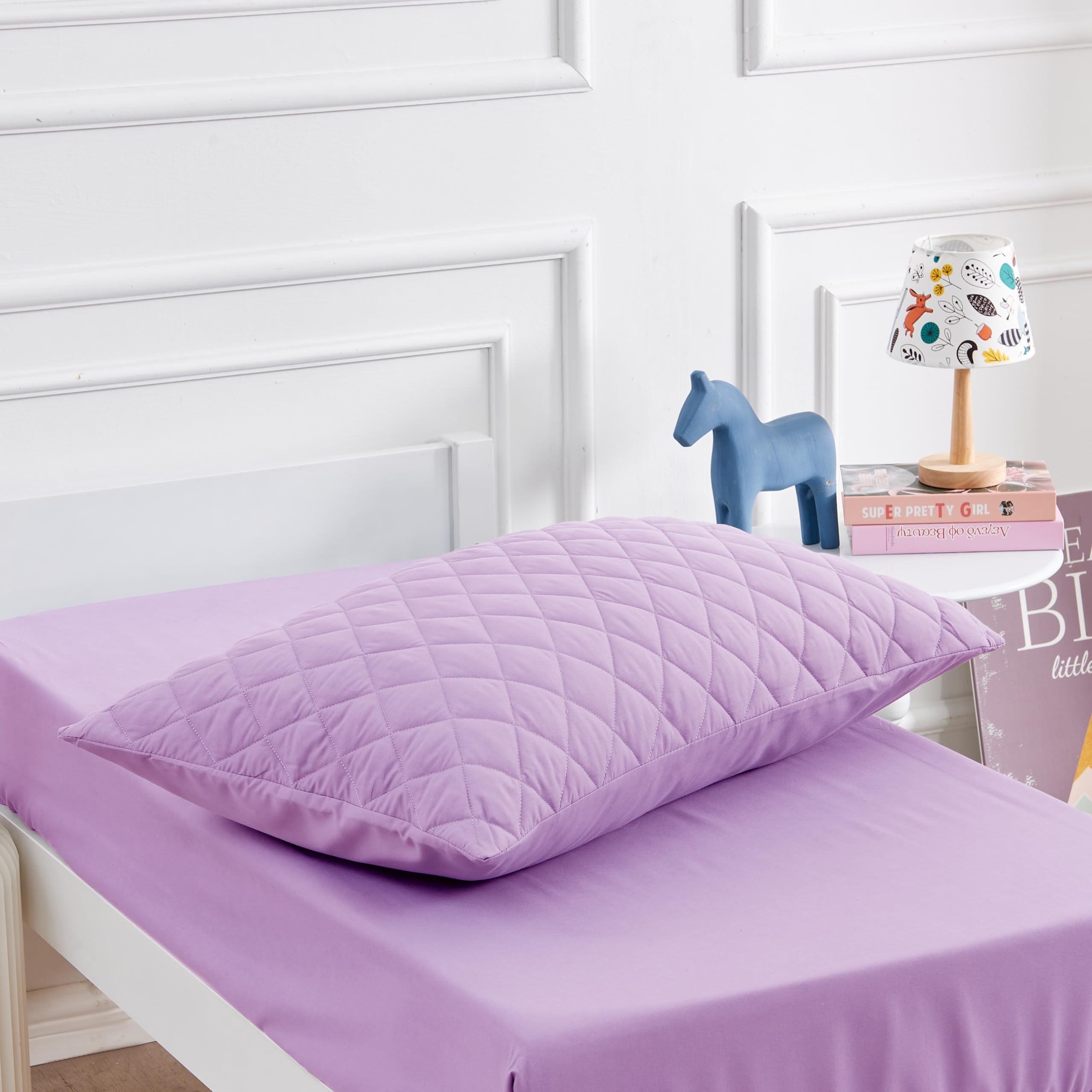 Juego de ropa de cama morado para niñas, juego de cama de 4 piezas para niñas, juego de edredón de color sólido con edredón ligero, sábana encimera, sábana bajera y funda de almohada