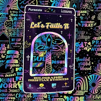 100 PCS Holographic Christian Stickers for Women, Kids, Lets Faith It By Puraesla - Lumina Series - Scripture Religious, Jesus Bible Verse for Journaling & Decor Laptop, Phone, Water Bottle