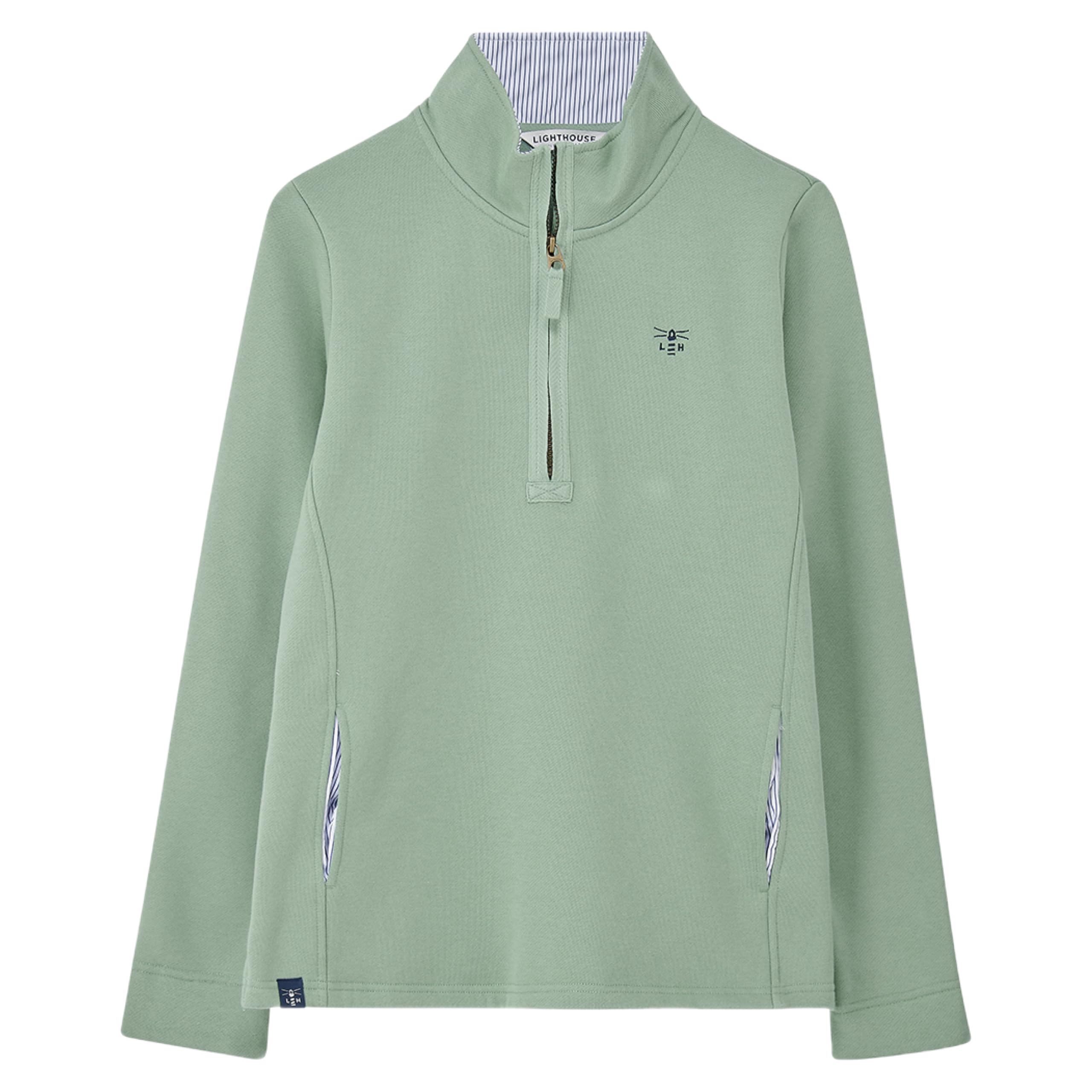 LightHouse Womens Shore Sweatshirt - Ladies Warm Half Zip Cotton Top - Sage - 16