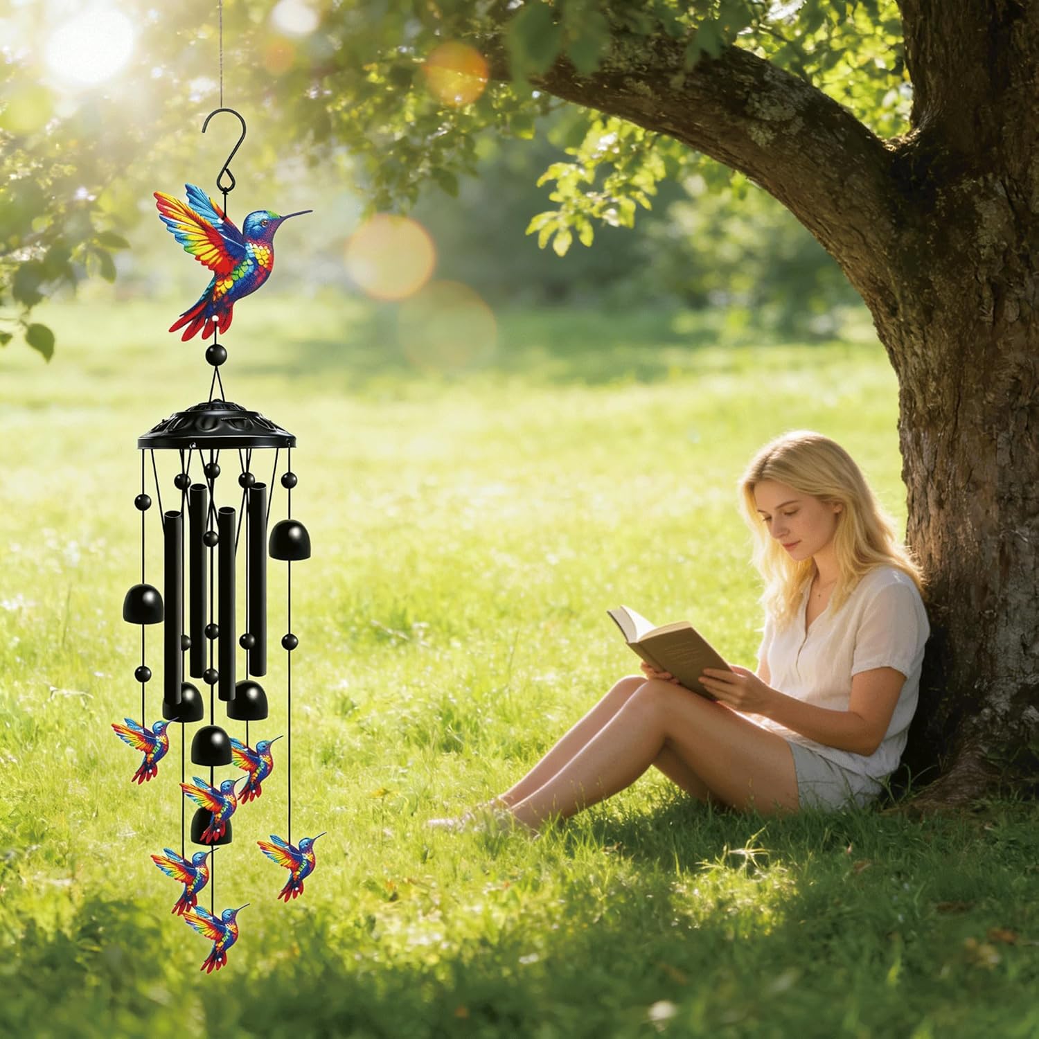 Metal Hummingbird Wind Chimes for Outside, Outdoor Hanging Wind Chime Decor, Memorial Sympathy Bereavement Gifts for Loss of Loved One/Mother/Father/Husband, Condolence & Remembrance Gift