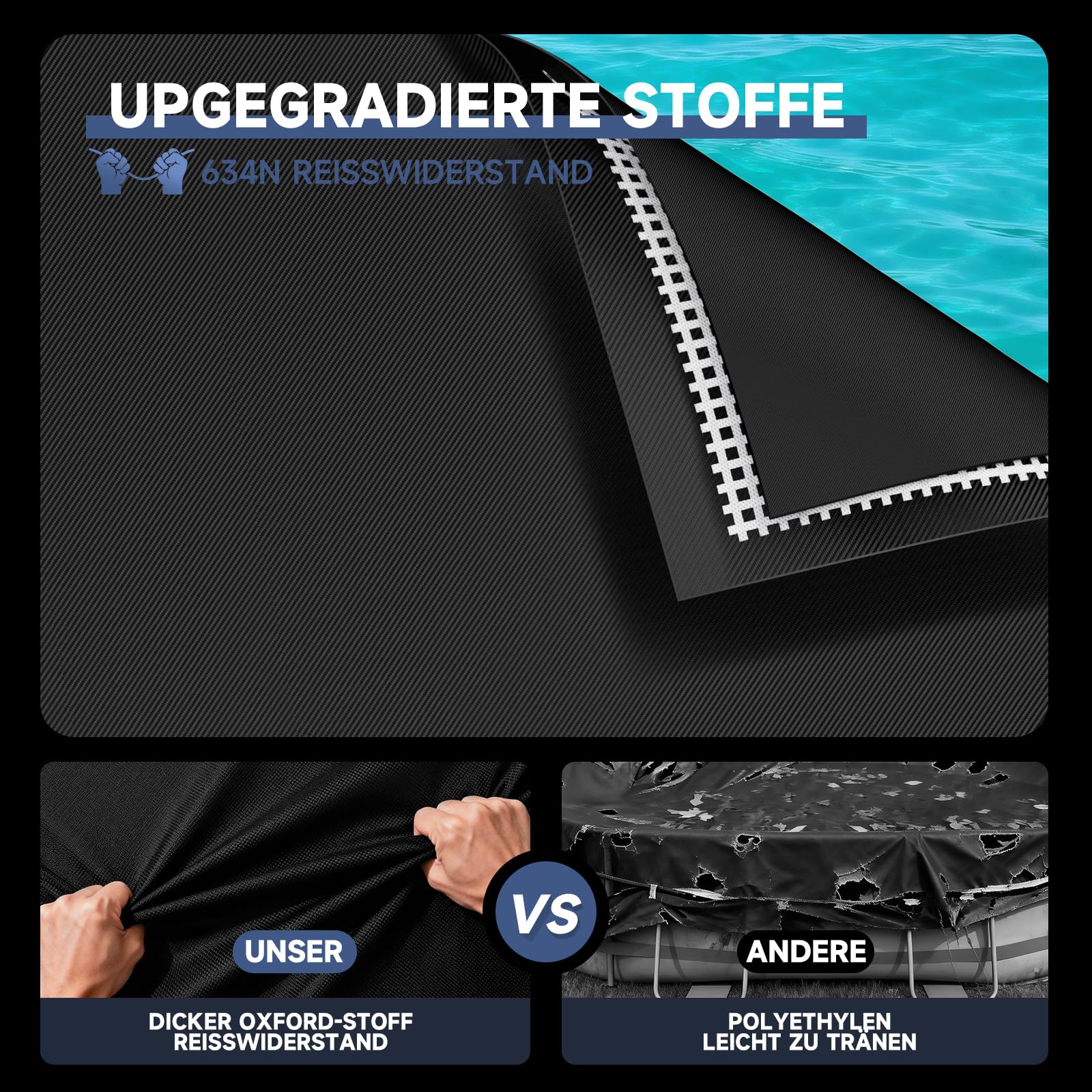 Poolabdeckung Rechteckig für 485x304 cm Pools | Pool Abdeckplane für oberirdisches Schwimmbad Inkl Bodennägel Zubehör + Seilspanner | Solarplane & Pool Winterabdeckung | 570x 365 cm Pool Abdeckung