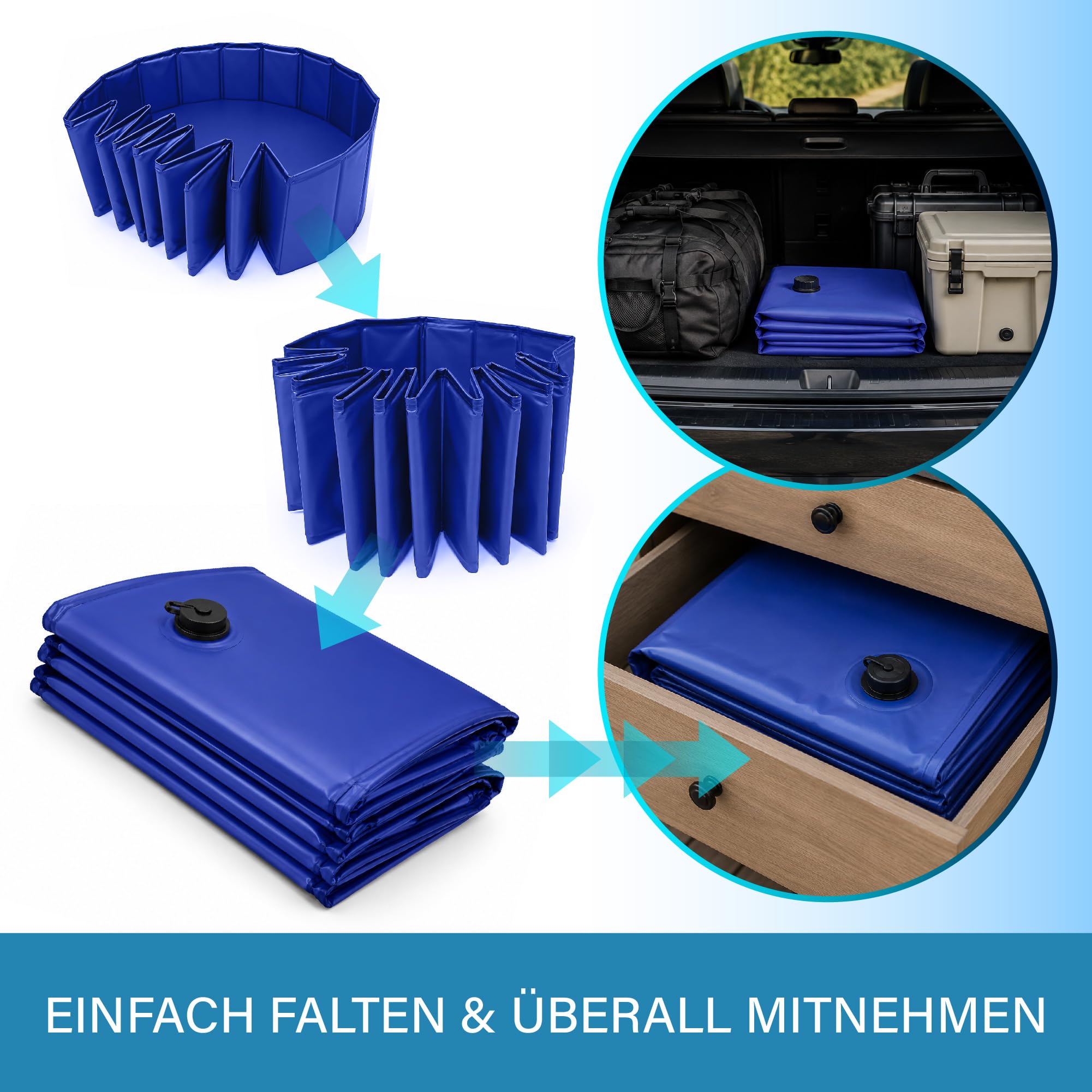 Veddelholzer Faltbarer Hundepool (M) 80 x 20 cm rutschfest – Robuster Hunde Swimmingpool platzsparend & stabil, ideal für Garten & Balkon, schneller Aufbau ohne Aufpumpen, für kleine & große Hunde