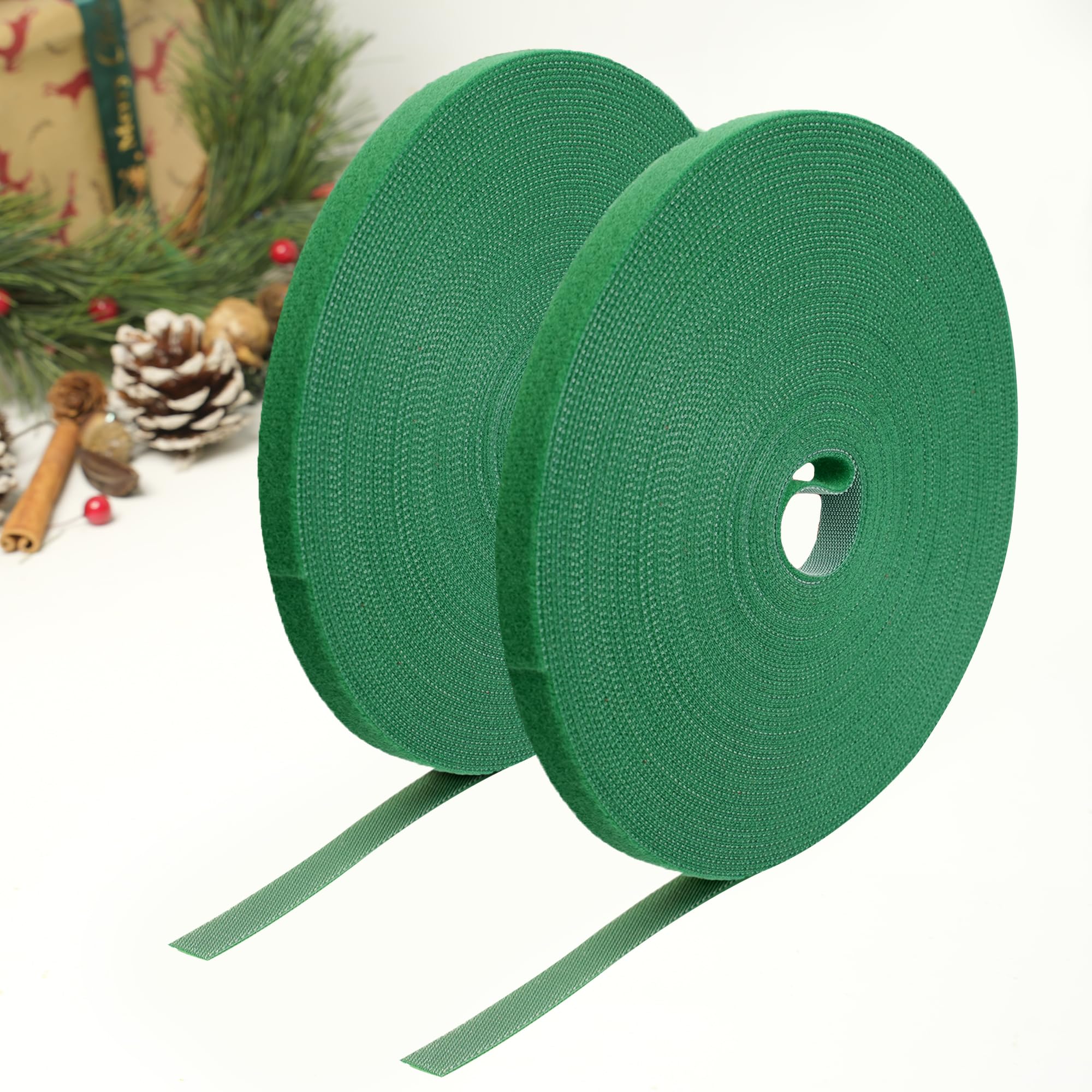 1/2 Inch Reusable Cable Ties, 65Ft Hook and Loop Straps Fastening Tape Cable Ties for Cable Management Home and Office Green