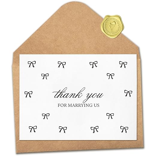 Wedding Officiant Thank You Card on My Wedding Day – Best Gift for Priest, Minister, Judge or Pastor from Bride & Groom, Heartfelt Appreciation Featuring Printed Bows