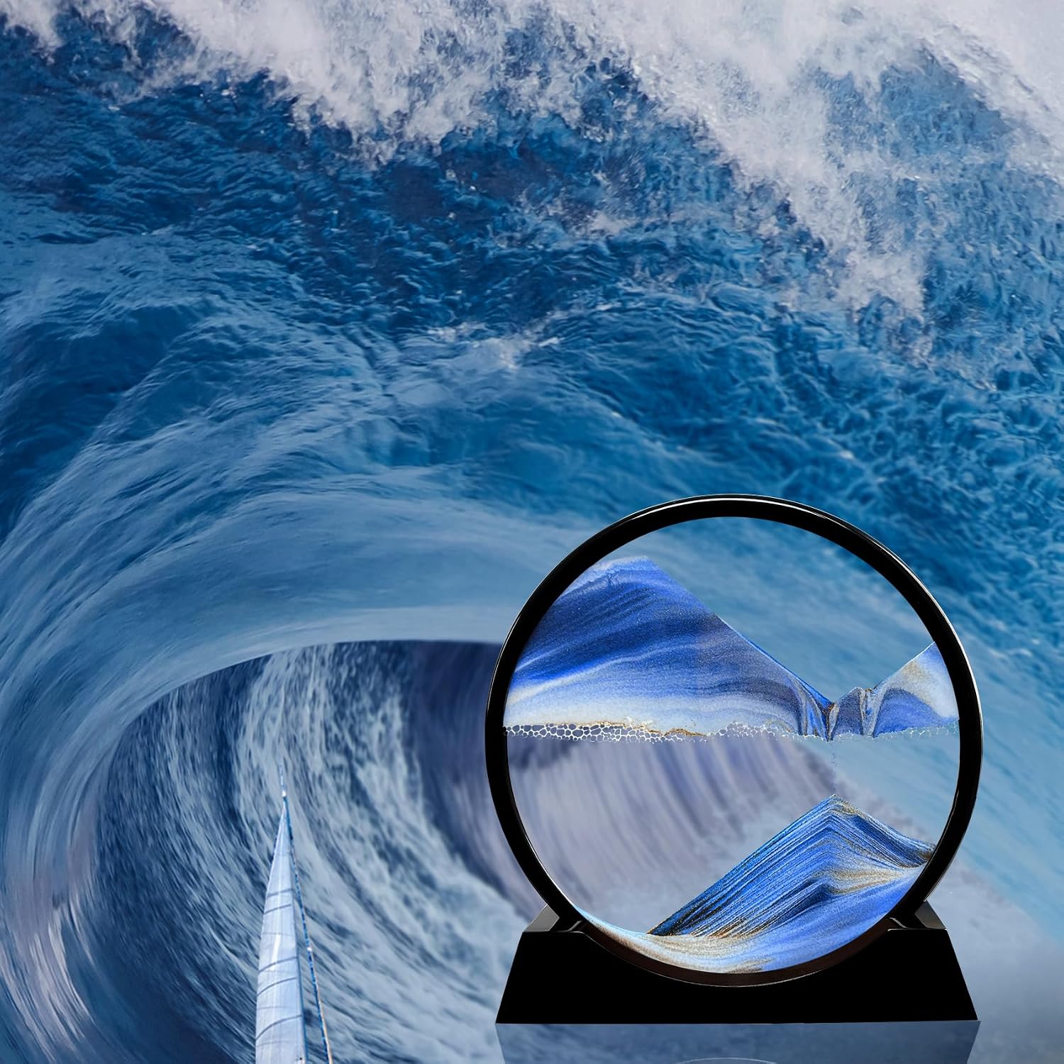 Aoderun Moving Sand Art Liquid Motion Upgrade Wooden Base Moving Sand Art Picture 3D Color Quicksand Decor Deep Sea Sandscape in Motion Relaxing Toys Decor Home Desktop Office(Blue,12""), SHMD-1