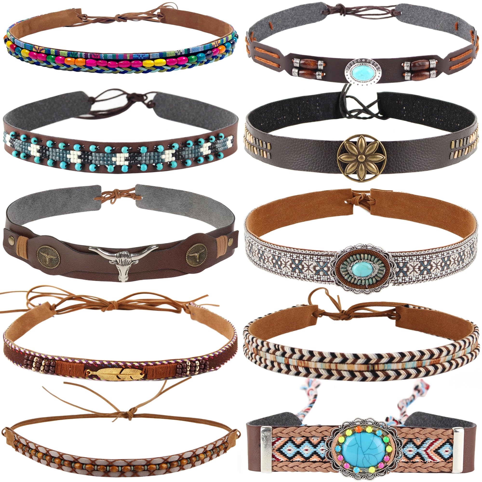 Qincycle Cowboy Hat Bands 10 Pcs, Rural Cowgirl Beaded Cowboy Hat, Ethnic Western Hat Belts