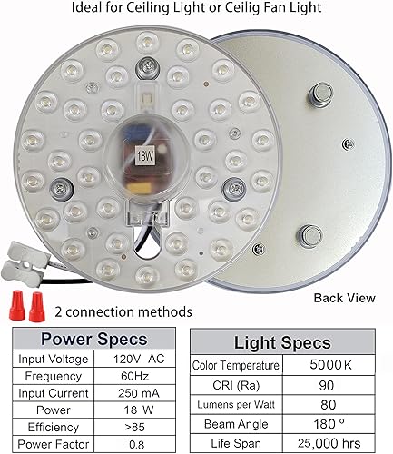 Miniatura 3 de Zhairdalstar Kit de reequipamiento LED de 18 W, motor de luz para ventilador de techo empotrado, panel de repuesto PCB, luz natural de 5000 K (1