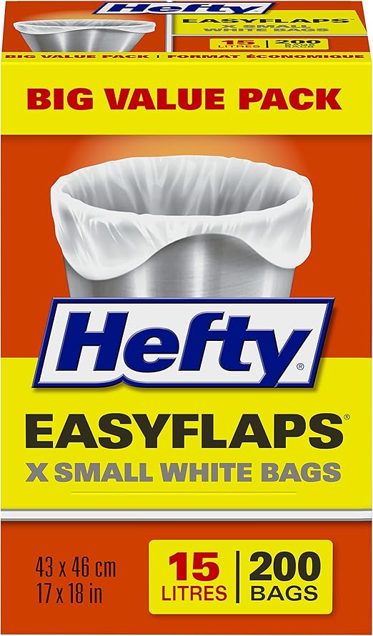 Hefty® Garbage Bags, Value Pack Small 15 Litres White, Flaps, 200 Bags