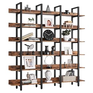 IRONCK Bookcase and Bookshelves Triple Wide 6 Tiers Large Open Shelves Etagere Bookcases with Back Fence for Home
