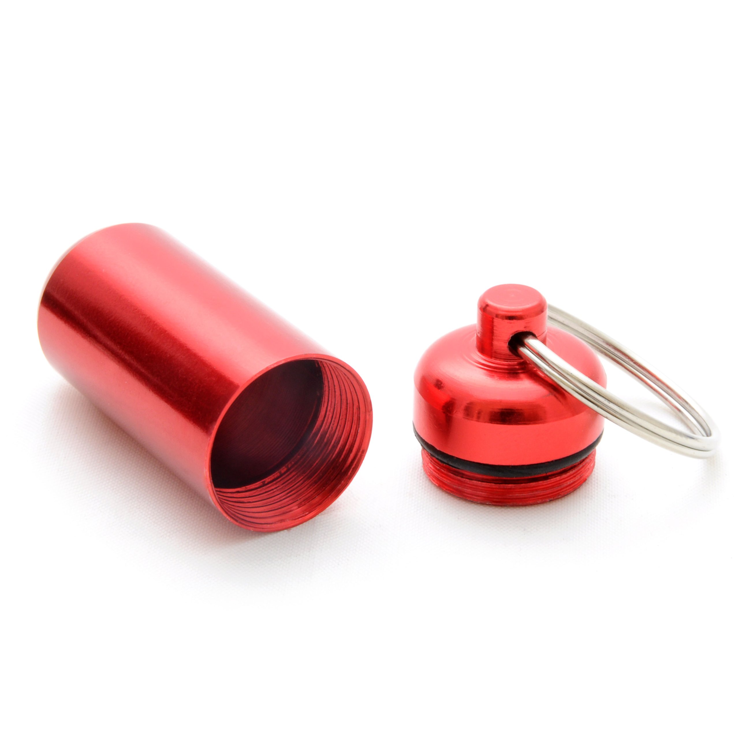 Ganzoo scatolina pillole impermeabile con portachiavi, capsula in alluminio rosso con chiusura a vite e guarnizione in gomma, 45 mm altezza, diametro esterno 17 mm interno 15 mm, 10 g, anello 25 mm