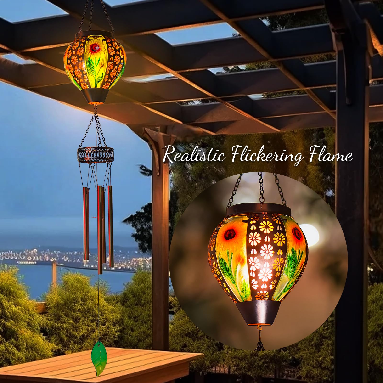 Campanelli a vento solare per esterni, campanello a vento da appendere a girasole, lanterne solari a LED, campanelli a vento commemorativi per mamma donna, campanello a vento da esterno tono