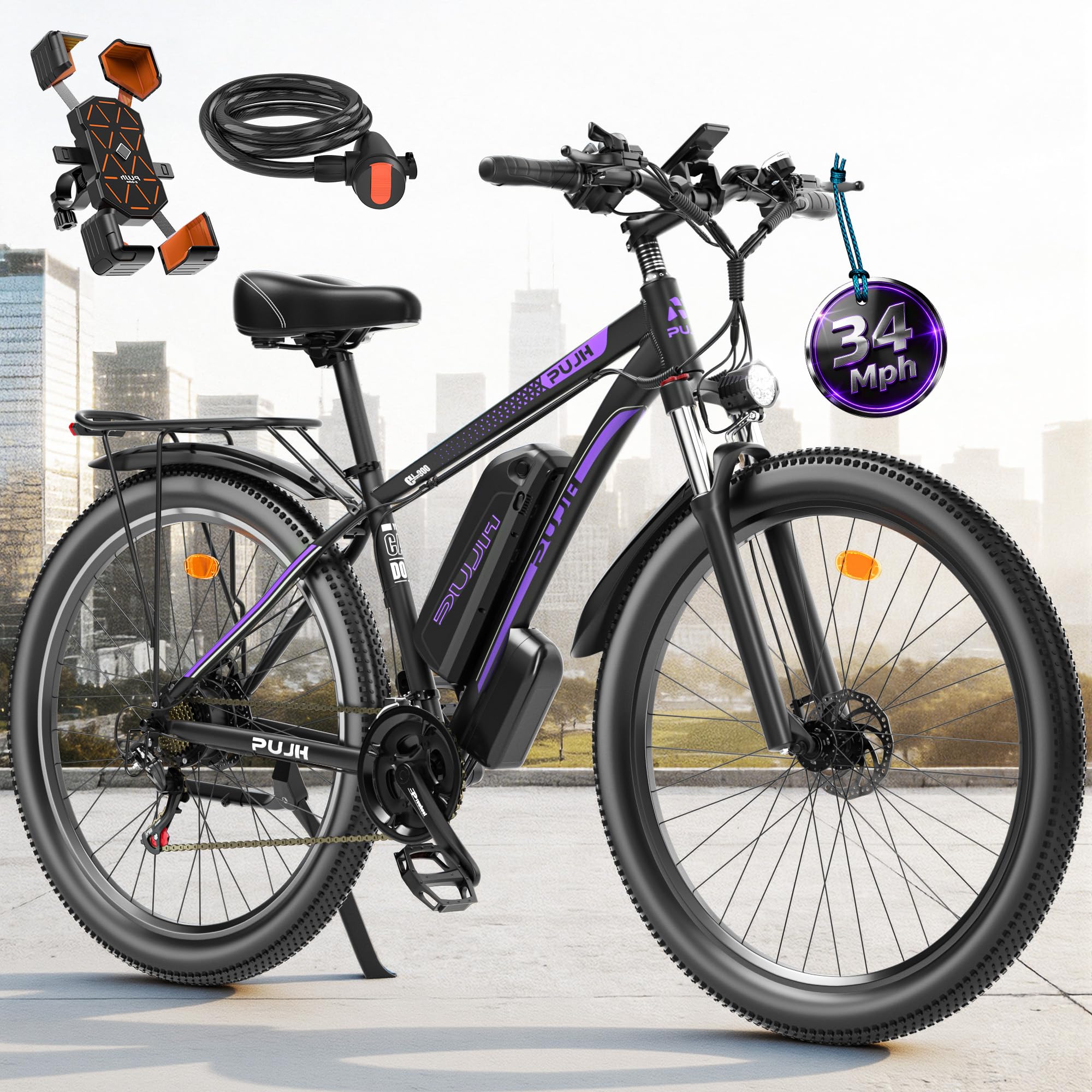 PUJH 2000W E-Bike 48V 17.5Ah Up to 80Mi 29