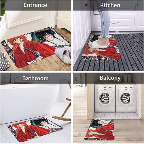 Miniatura 6 de Tapete de animé Rurouni Kenshin con dibujos animados 3D, antideslizante, lavable, tapete decorativo para cocina, dormitorio, 31.5 x 19.3 pulgadas