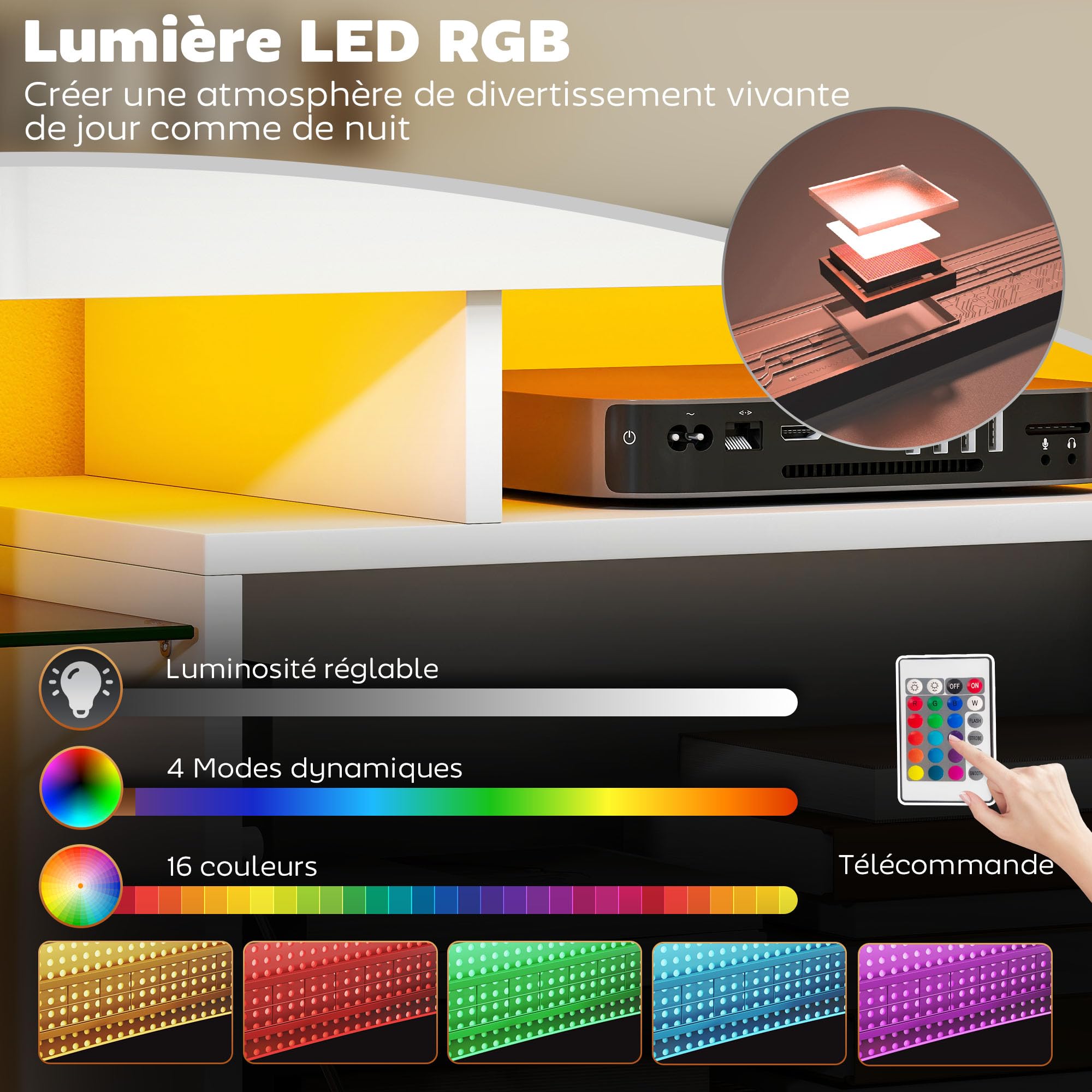 HOMCOM Meuble TV 120 cm pour Téléviseur jusqu'à 43-50 Pouces Blanc