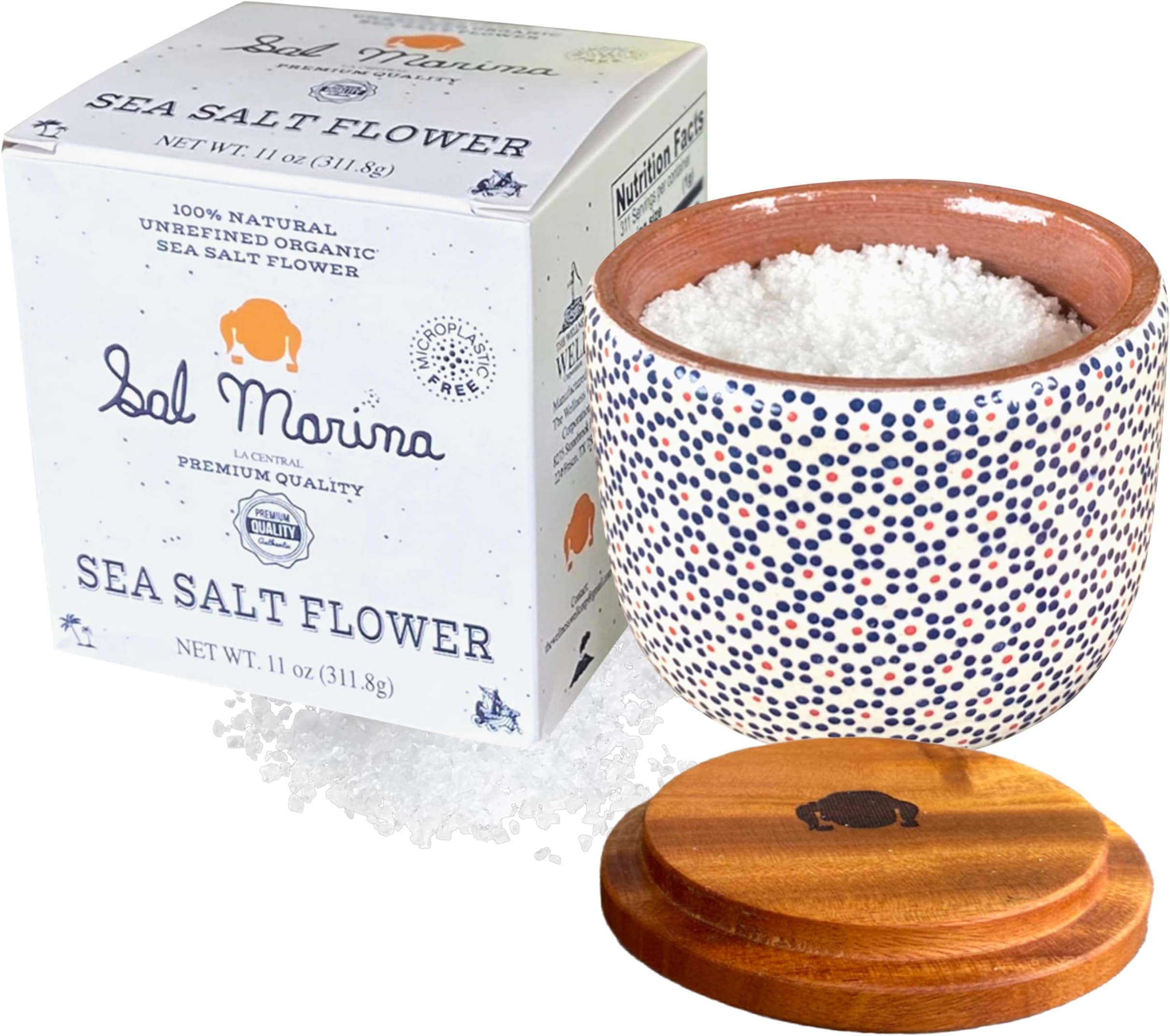 SAL MARINA | Unrefined Sea Salt Flower 11oz | Kosher Salt 100% Natural - Vegan Gluten Free Organic Table Salt Seasoning Food