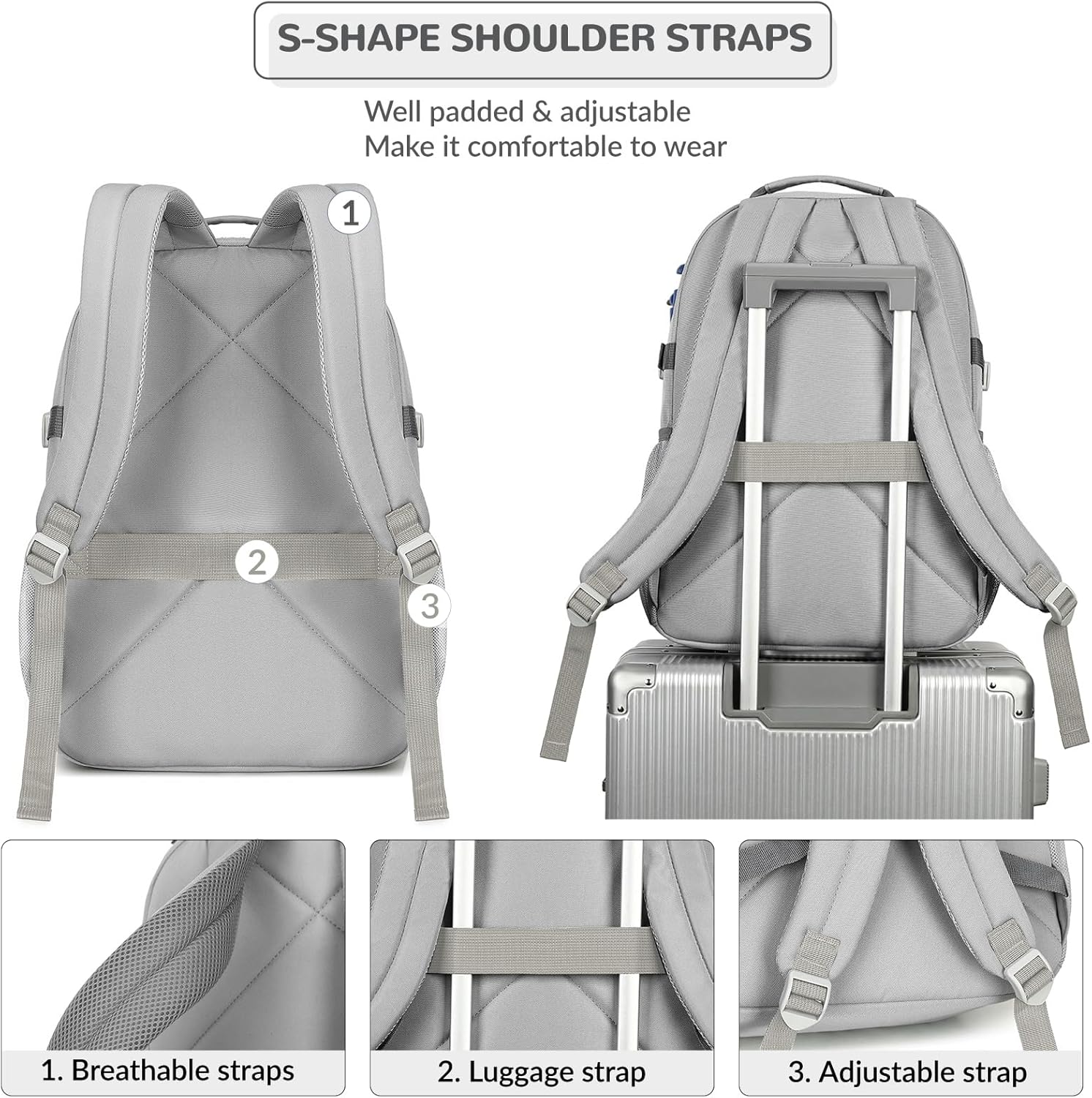 Lohol Water Resistant Daypack with Mulitiple Pockets for School Travel Outdoor College, 15.6 inch Laptop Backpack for Men and Women (Grey) - Image 5