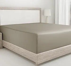 California Design Den Twin XL Fitted Sheet Only - Softest 400 Thread Count 100% Cotton Deep Pocket Cooling Sheets for Dorms, No Pop-Off Elastic, Durable Sateen Weave - Taupe