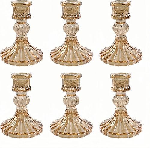 Portavelas de cristal, candelabros cónicos a rayas, juego de 6 candelabros para centros de mesa, decoración del hogar, bodas, festivales y fiestas